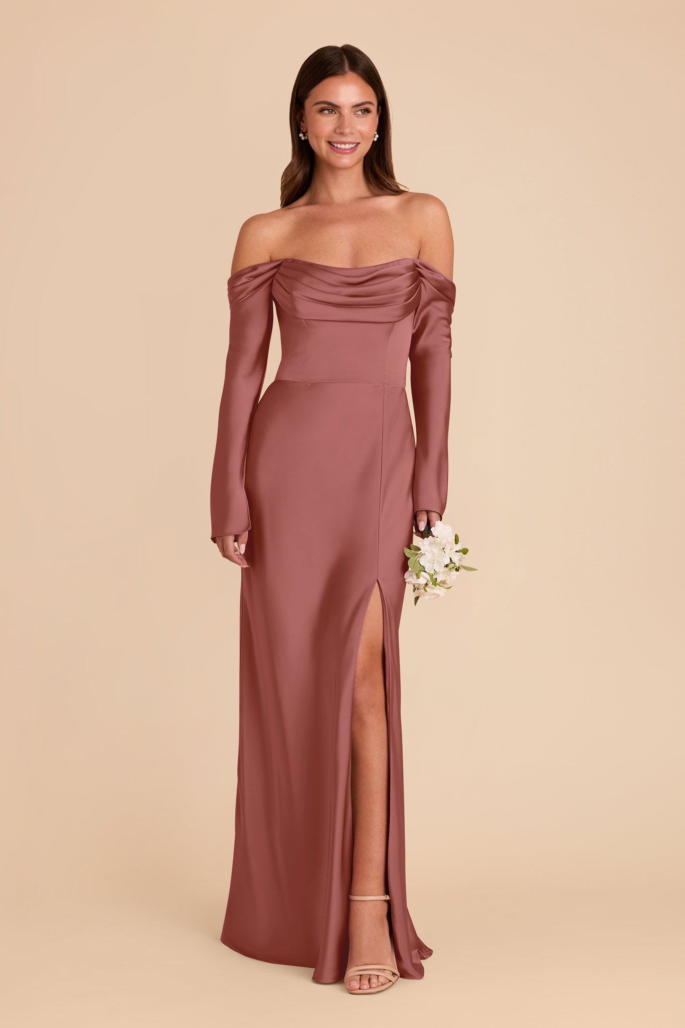 Off-the-Shoulder Bridesmaid Dress with Cowl Neck | Maya Matte Satin