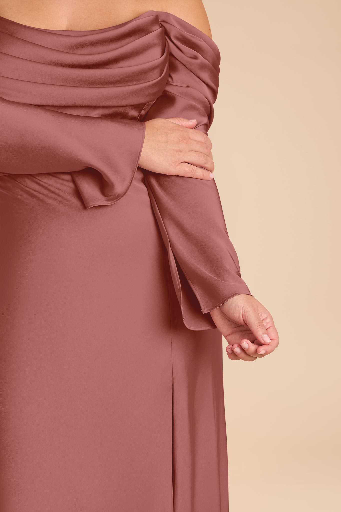 Off-the-Shoulder Bridesmaid Dress with Cowl Neck | Maya Matte Satin