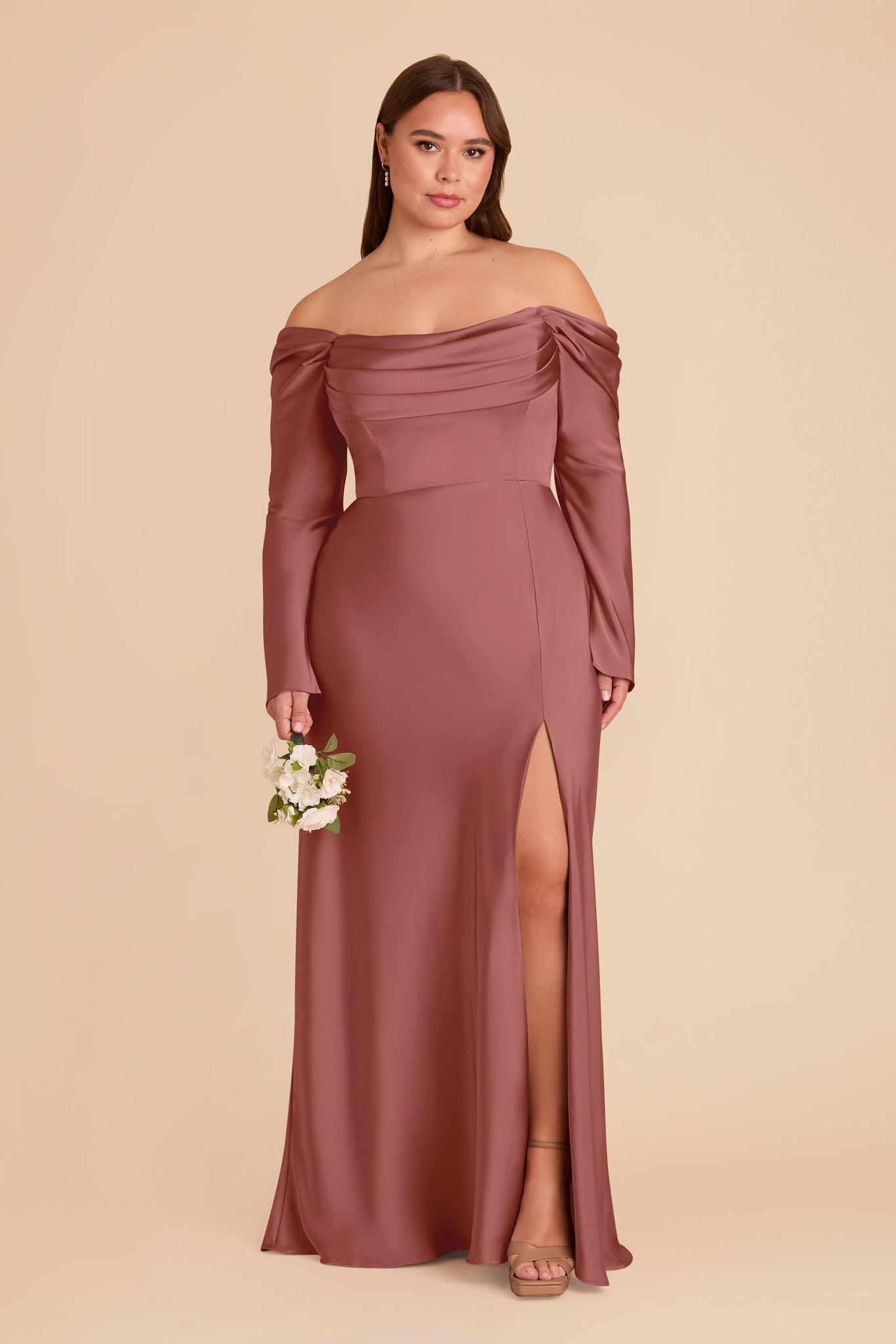 Off-the-Shoulder Bridesmaid Dress with Cowl Neck | Maya Matte Satin