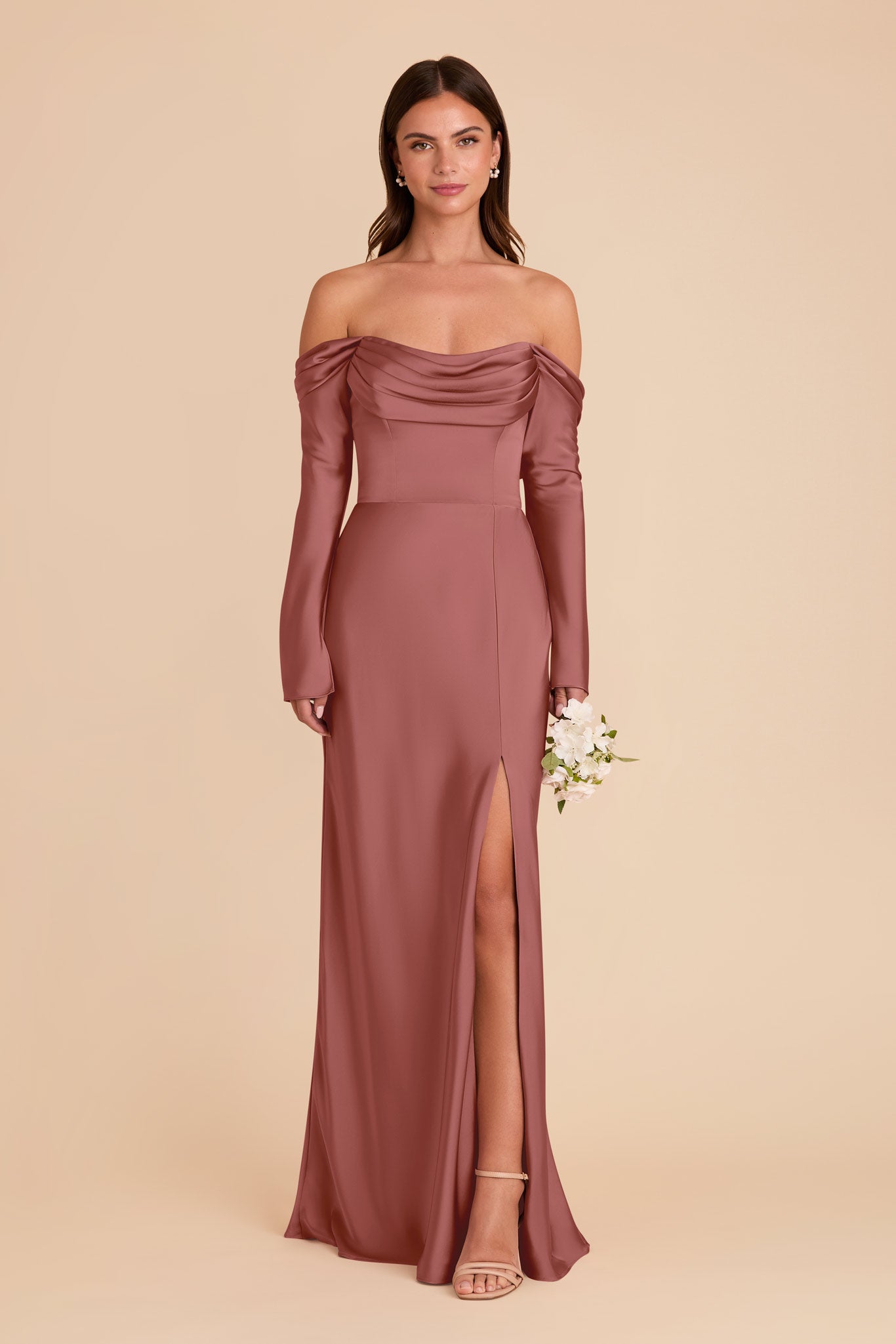 Off-the-Shoulder Bridesmaid Dress with Cowl Neck | Maya Matte Satin
