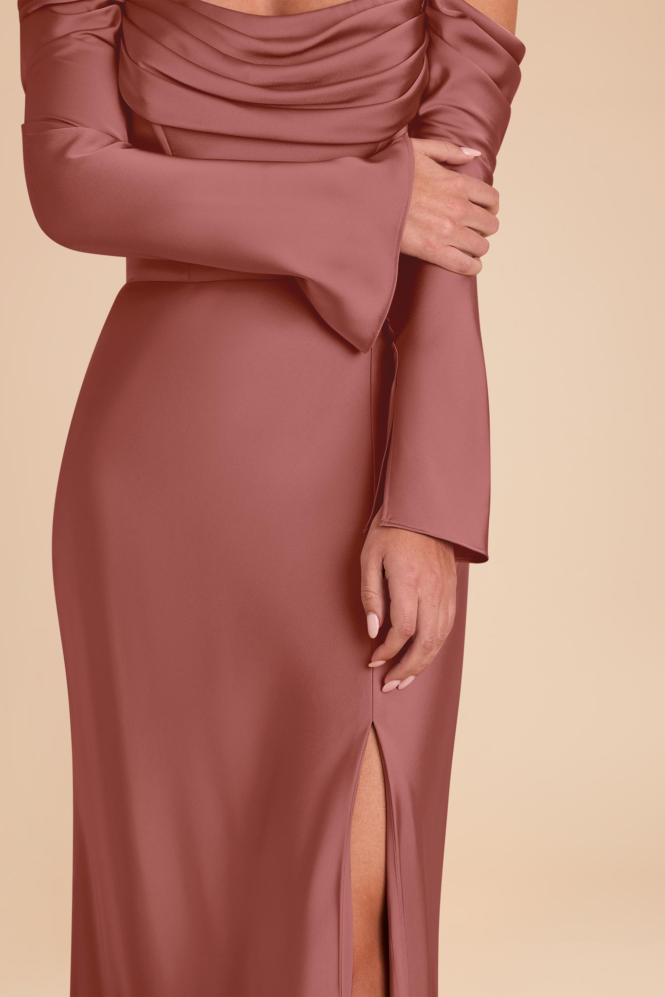 Off-the-Shoulder Bridesmaid Dress with Cowl Neck | Maya Matte Satin