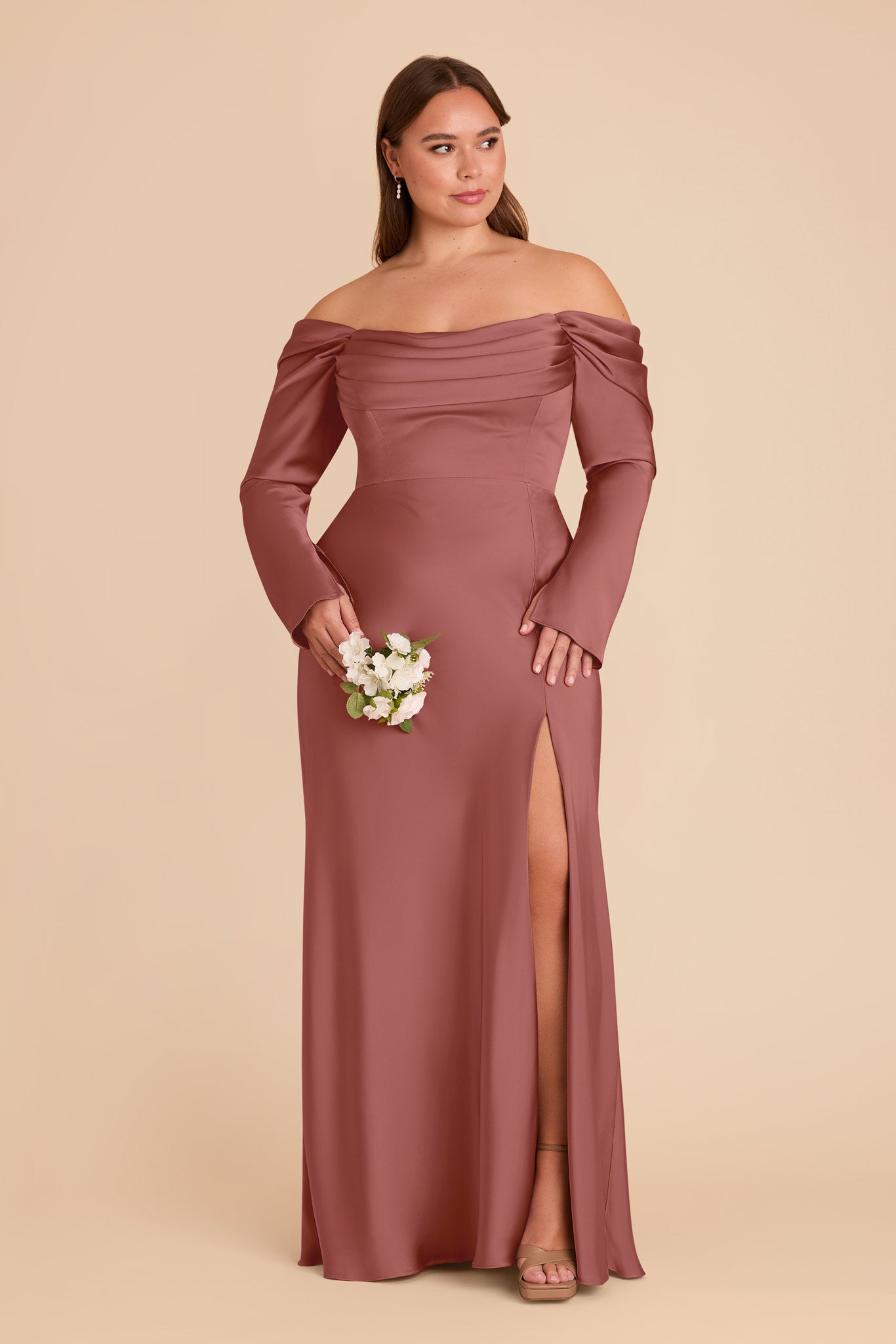 Off-the-Shoulder Bridesmaid Dress with Cowl Neck | Maya Matte Satin