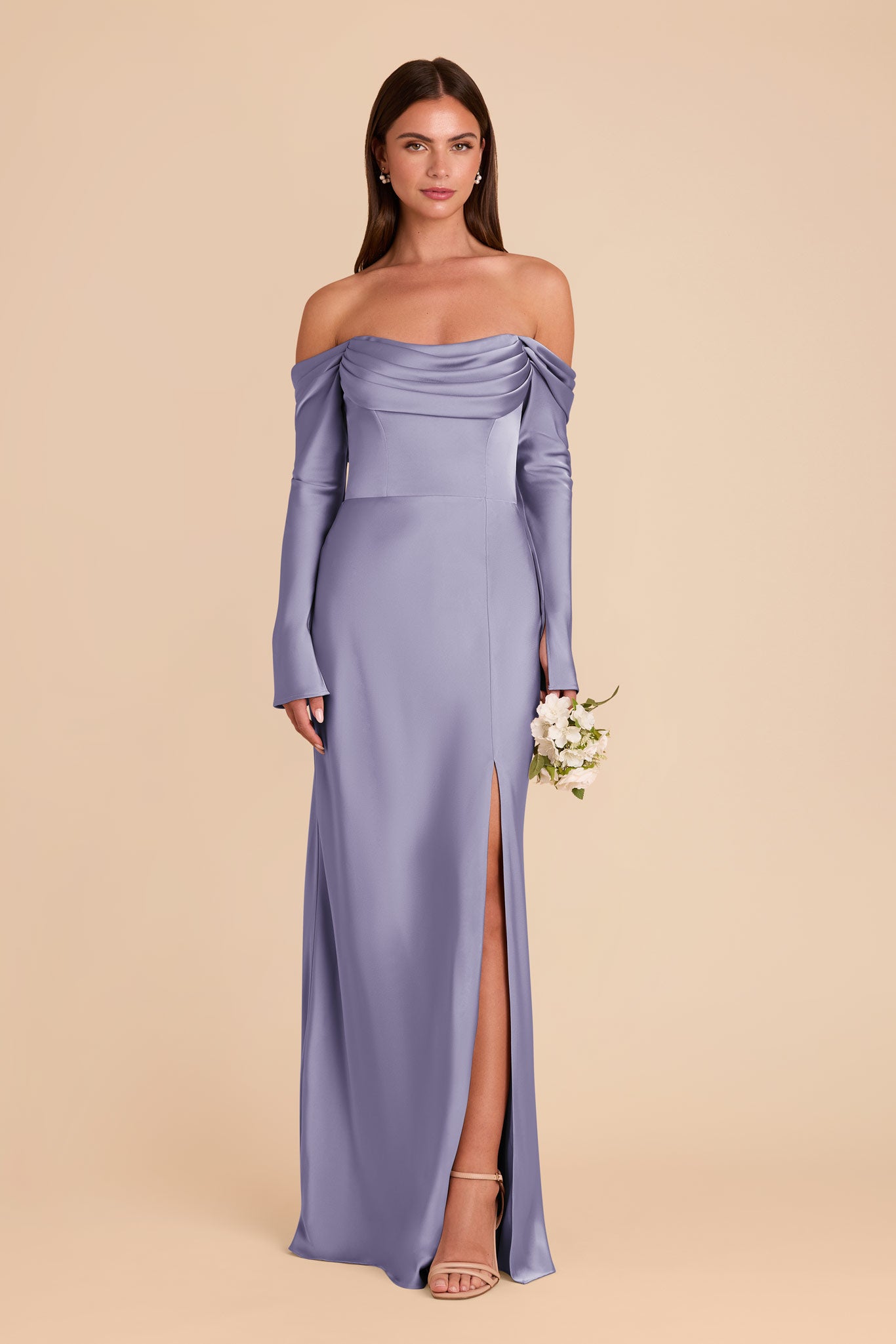 Off-the-Shoulder Bridesmaid Dress with Cowl Neck | Maya Matte Satin