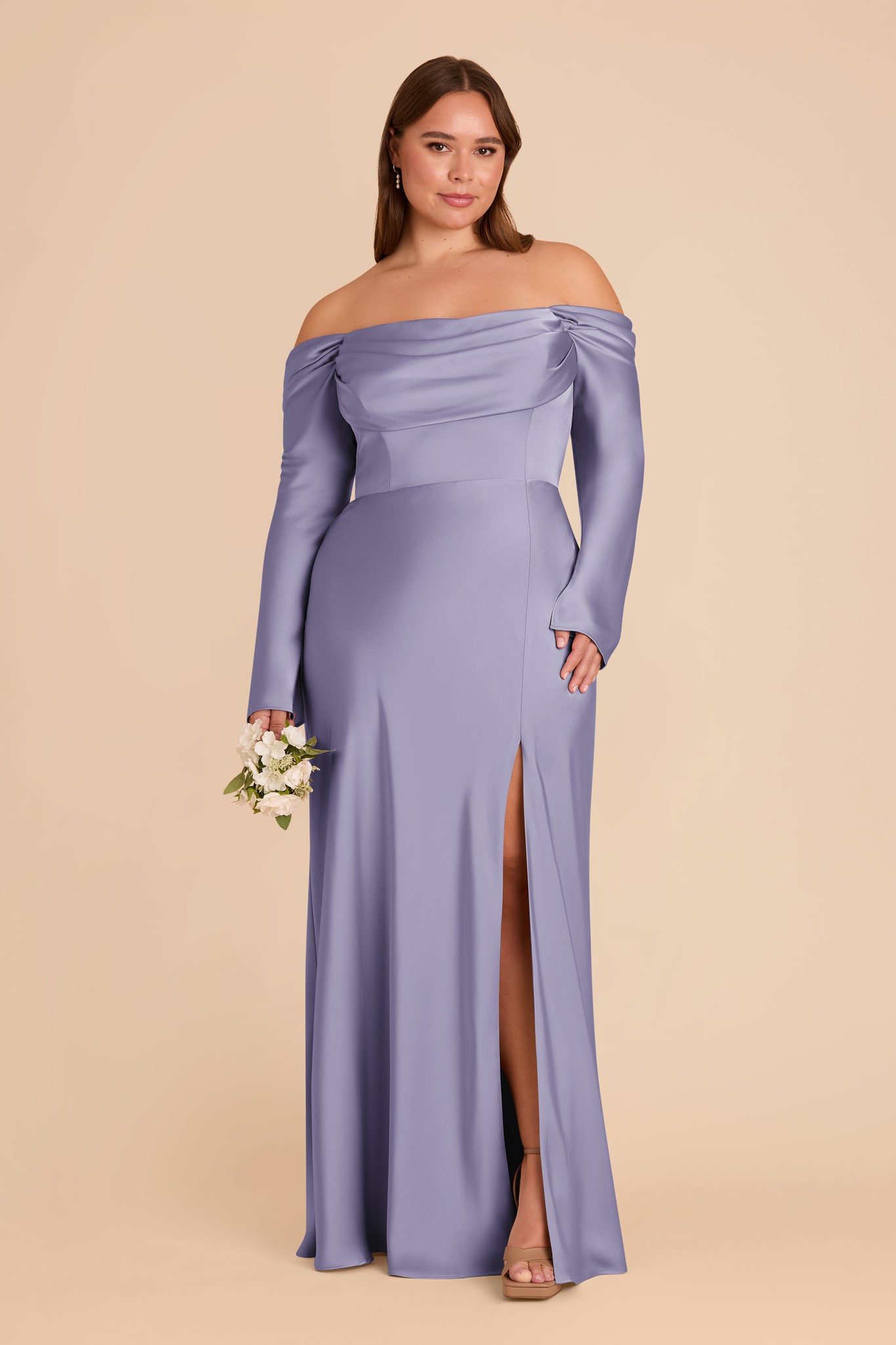 Off-the-Shoulder Bridesmaid Dress with Cowl Neck | Maya Matte Satin