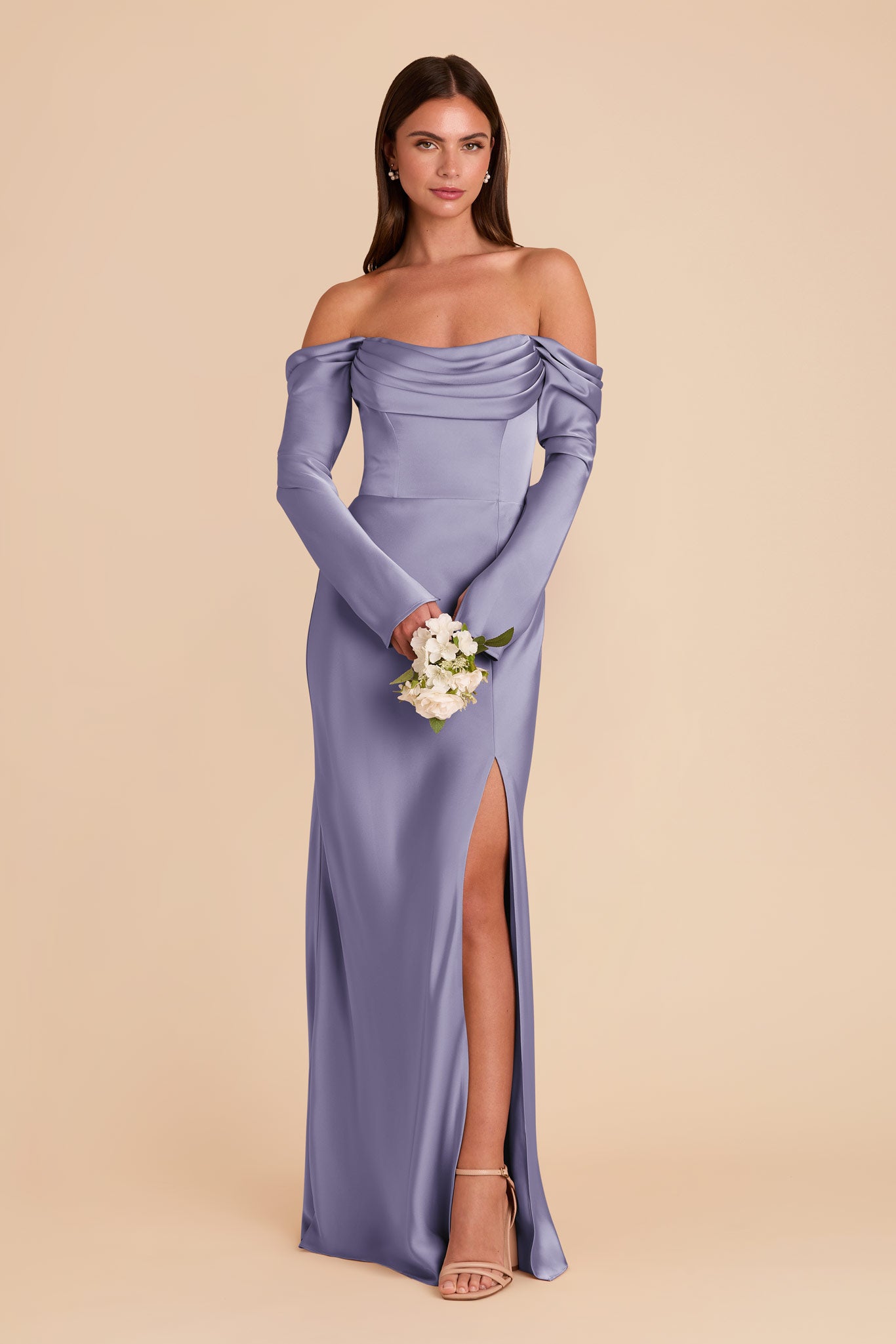 Off-the-Shoulder Bridesmaid Dress with Cowl Neck | Maya Matte Satin