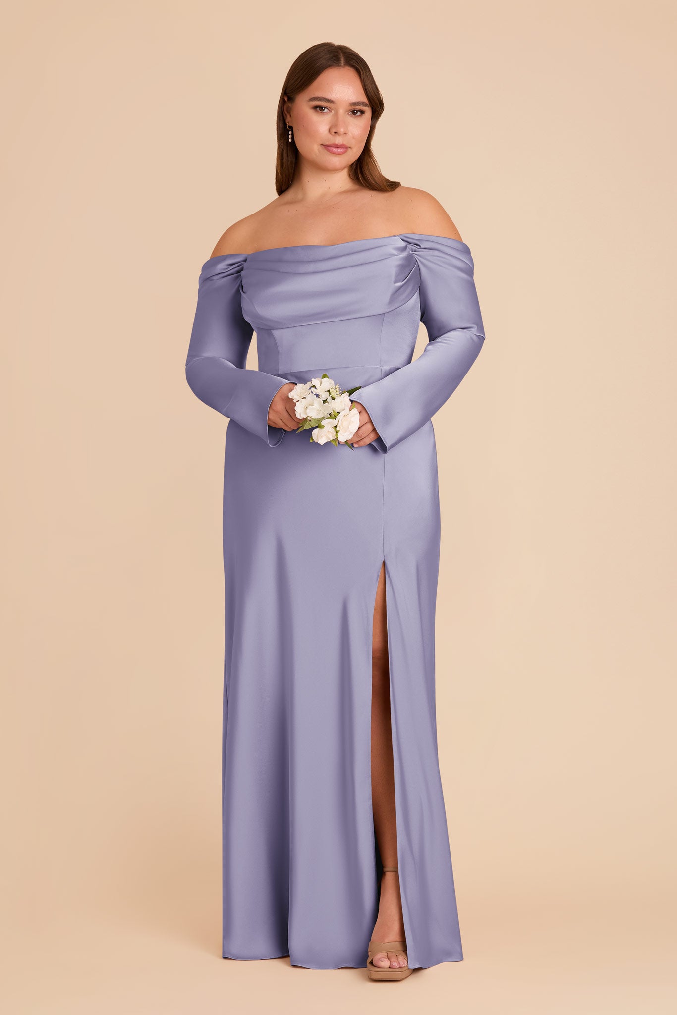 Off-the-Shoulder Bridesmaid Dress with Cowl Neck | Maya Matte Satin