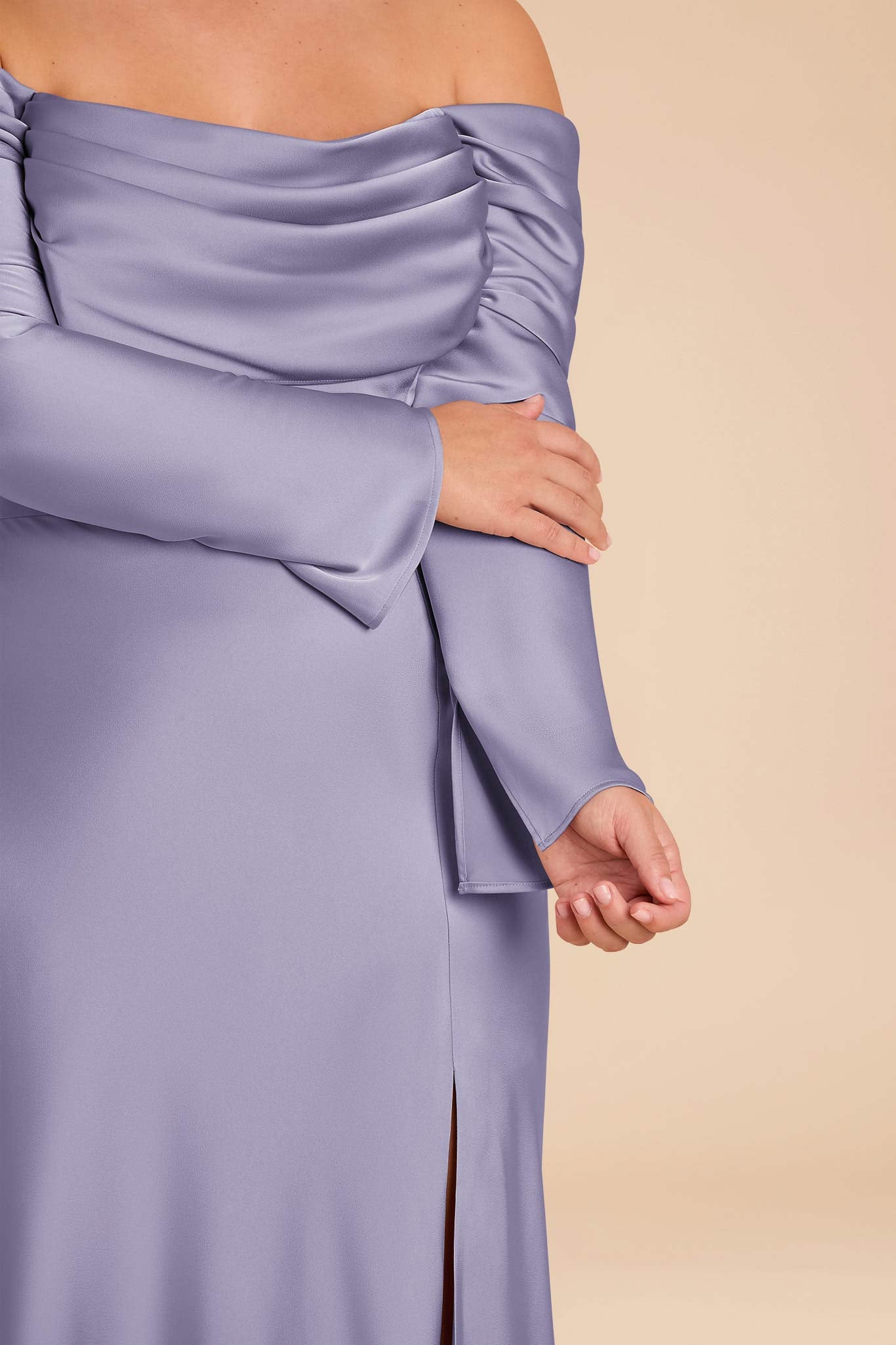 Off-the-Shoulder Bridesmaid Dress with Cowl Neck | Maya Matte Satin