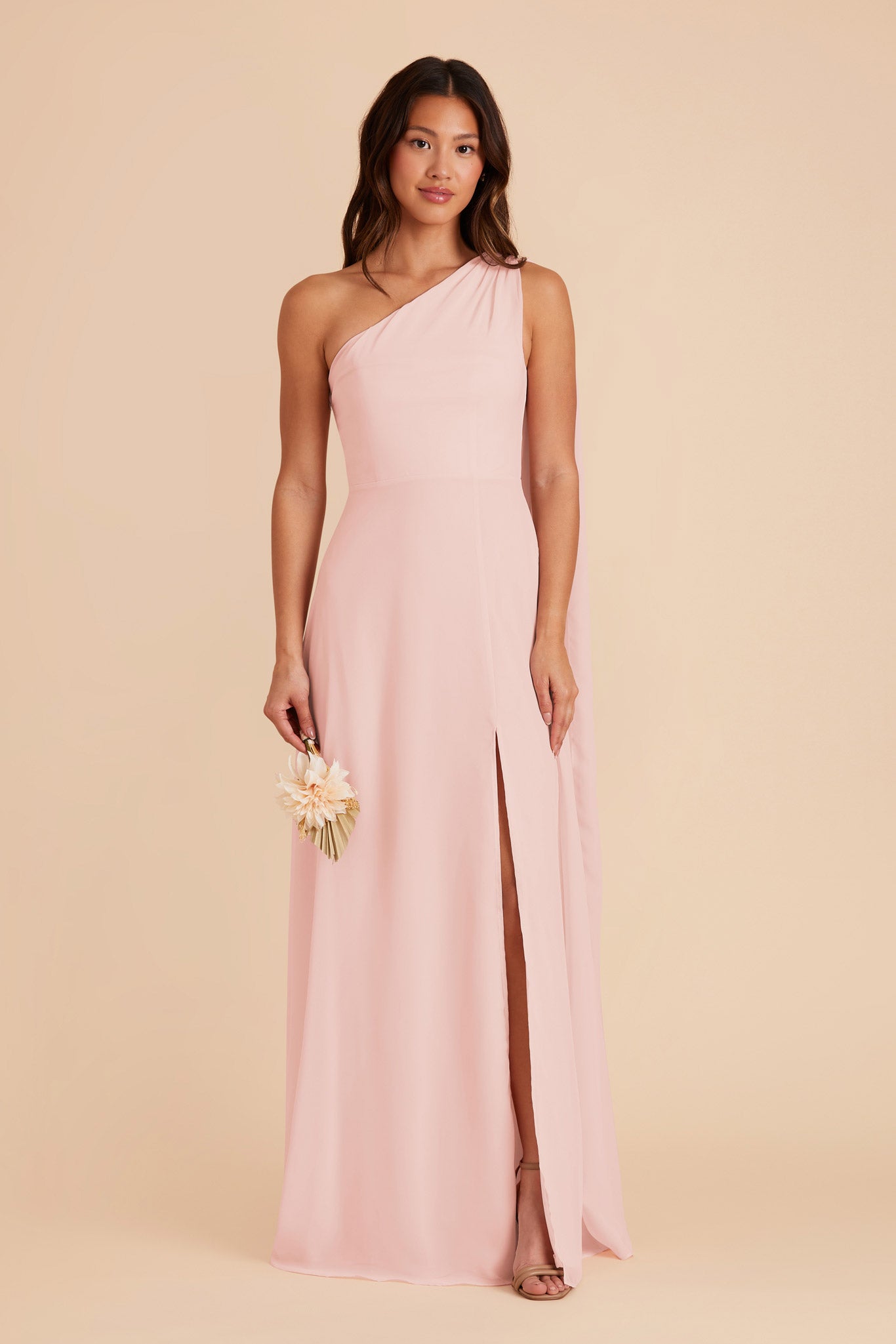 One-Shoulder Chiffon Bridesmaid Dress in Blush Pink | Melissa