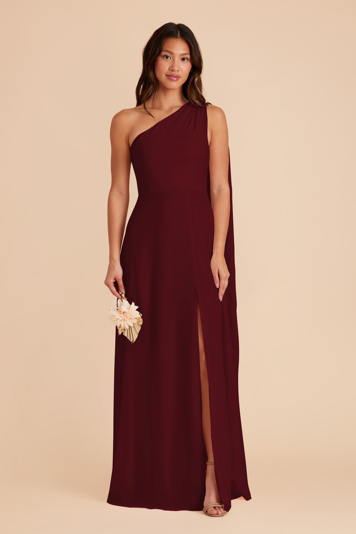 One-Shoulder Chiffon Bridesmaid Dress in Cabernet | Melissa