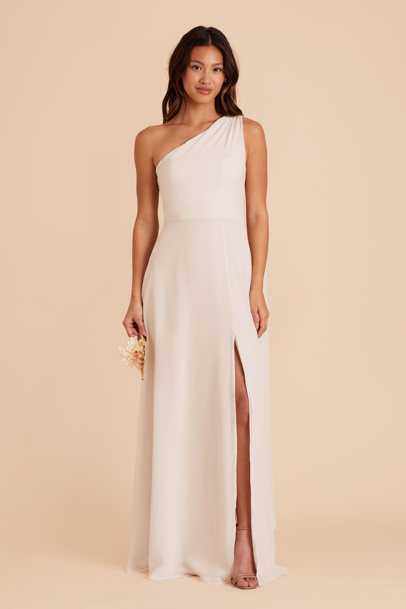 One-Shoulder Chiffon Bridesmaid Dress in Champagne | Melissa