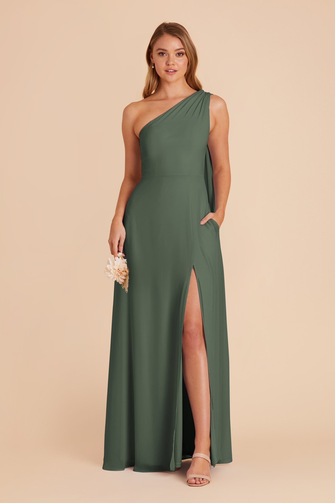 One-Shoulder Chiffon Bridesmaid Dress | Melissa Eucalyptus