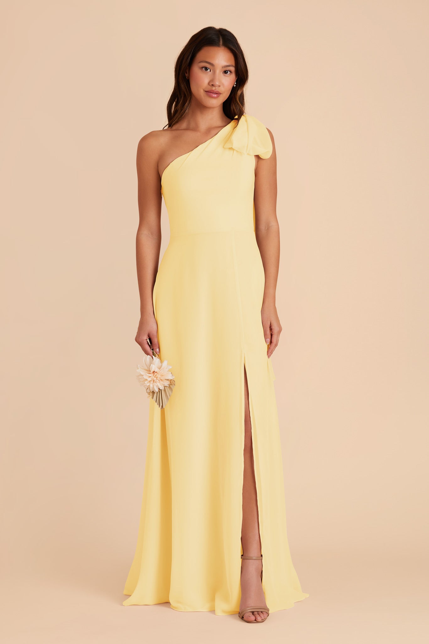 One-Shoulder Chiffon Bridesmaid Dress in Lemon Sorbet | Melissa