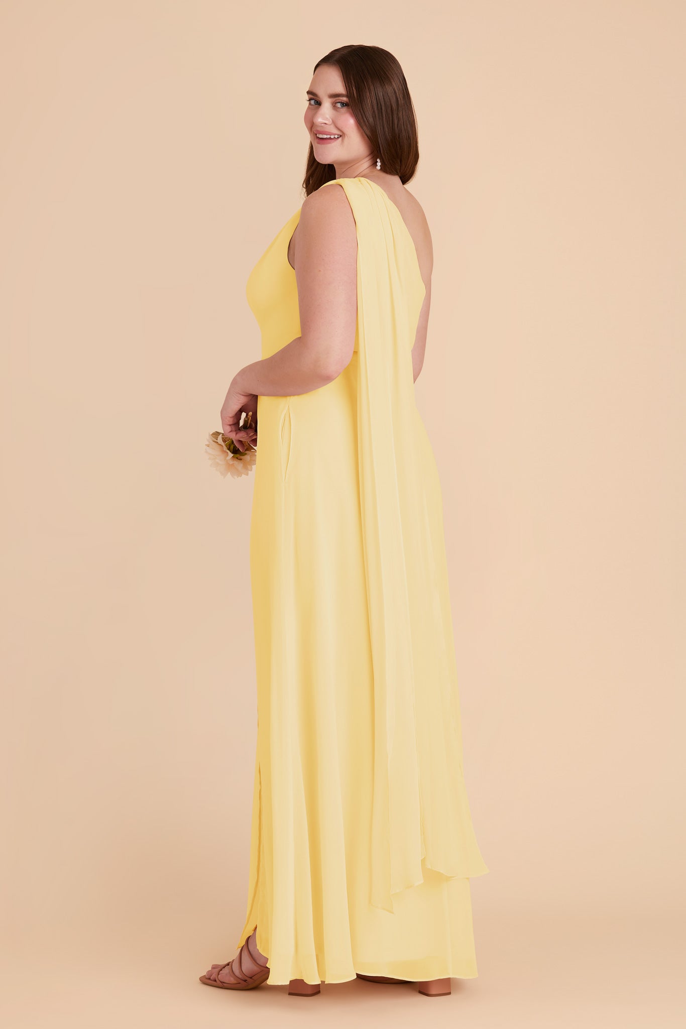 One-Shoulder Chiffon Bridesmaid Dress in Lemon Sorbet | Melissa