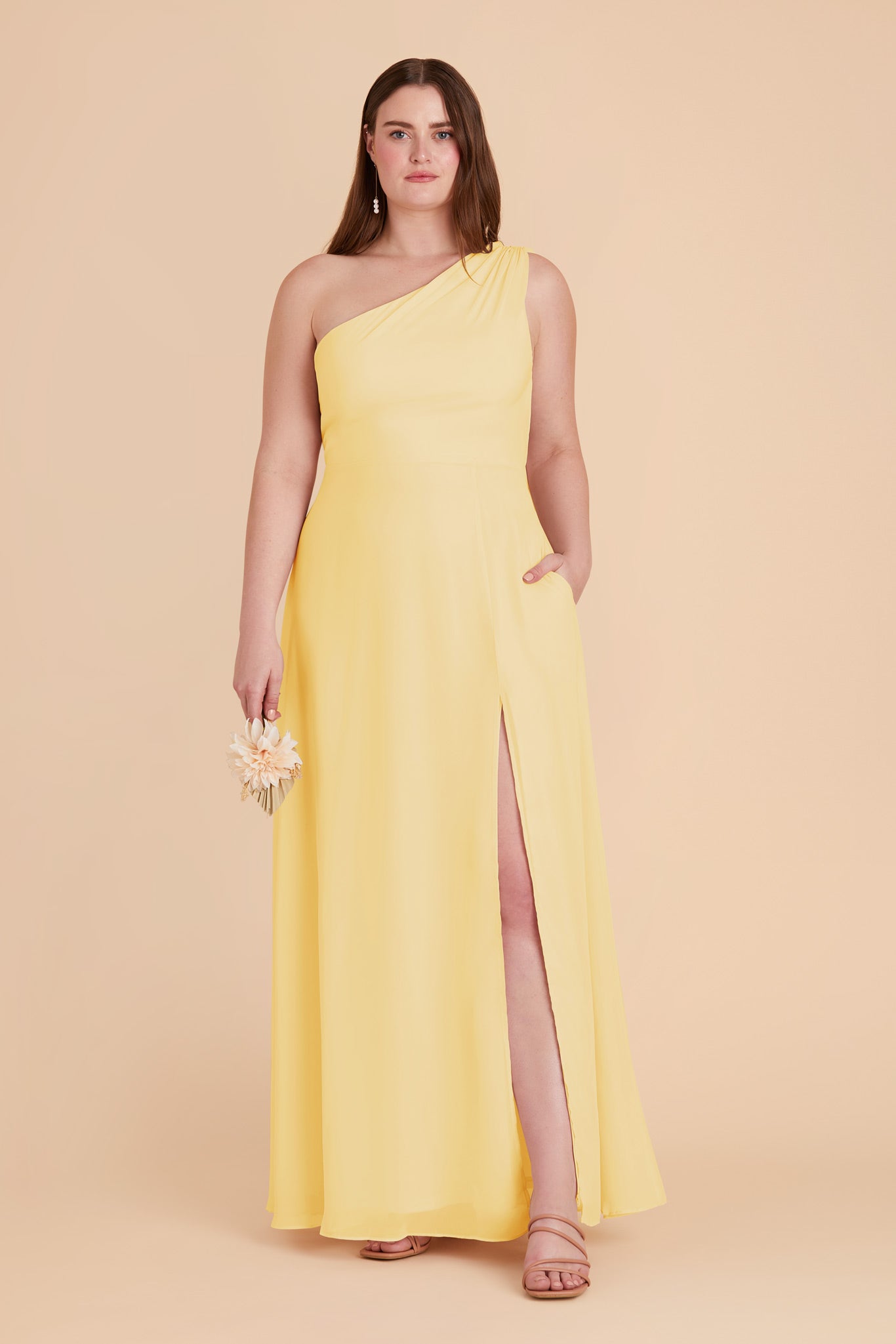 One-Shoulder Chiffon Bridesmaid Dress in Lemon Sorbet | Melissa