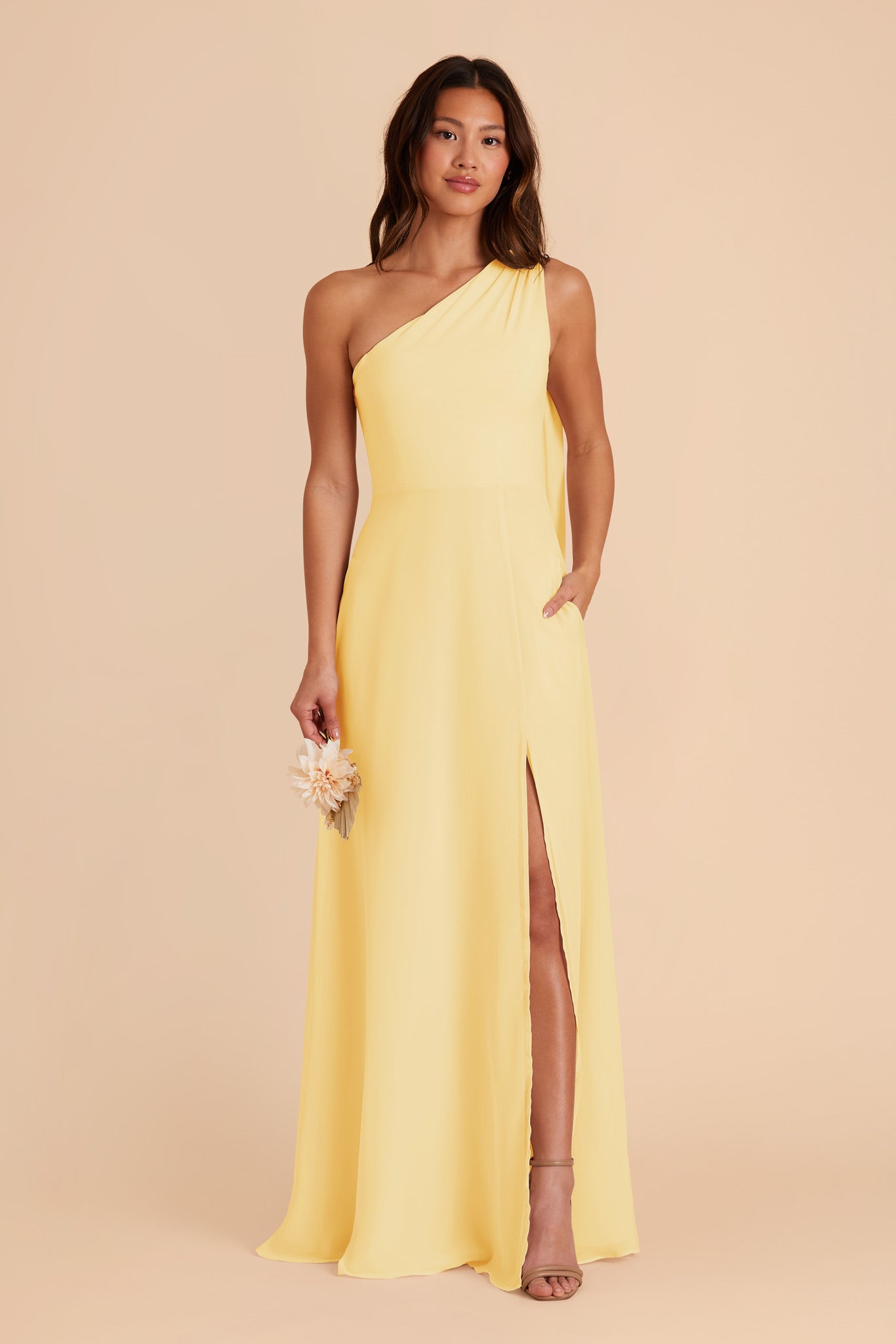 One-Shoulder Chiffon Bridesmaid Dress in Lemon Sorbet | Melissa