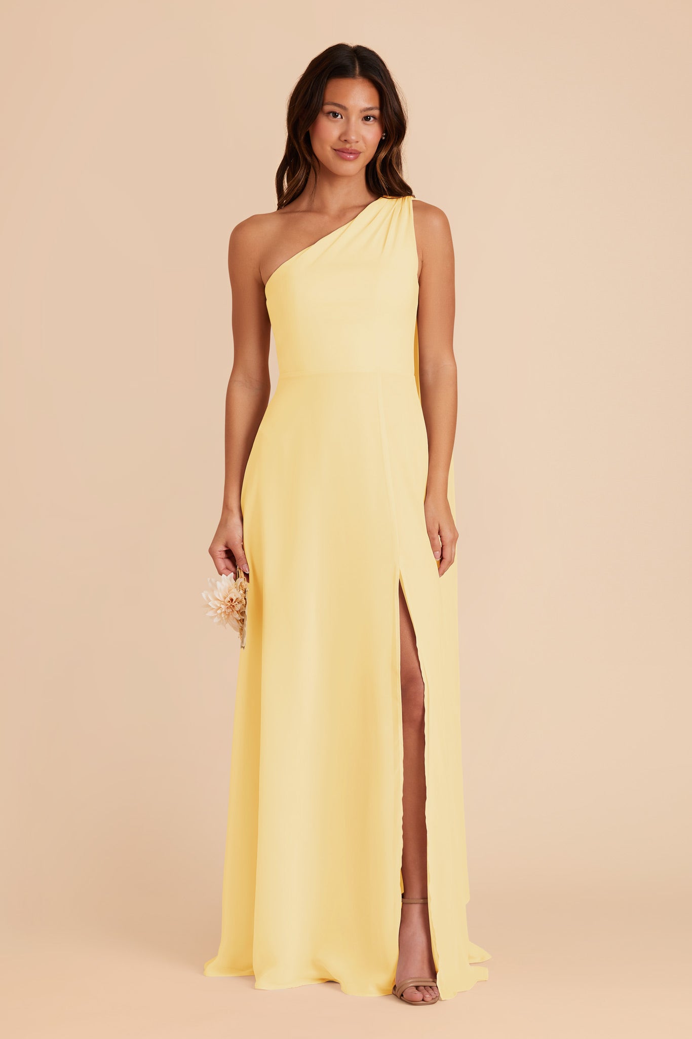 One-Shoulder Chiffon Bridesmaid Dress in Lemon Sorbet | Melissa