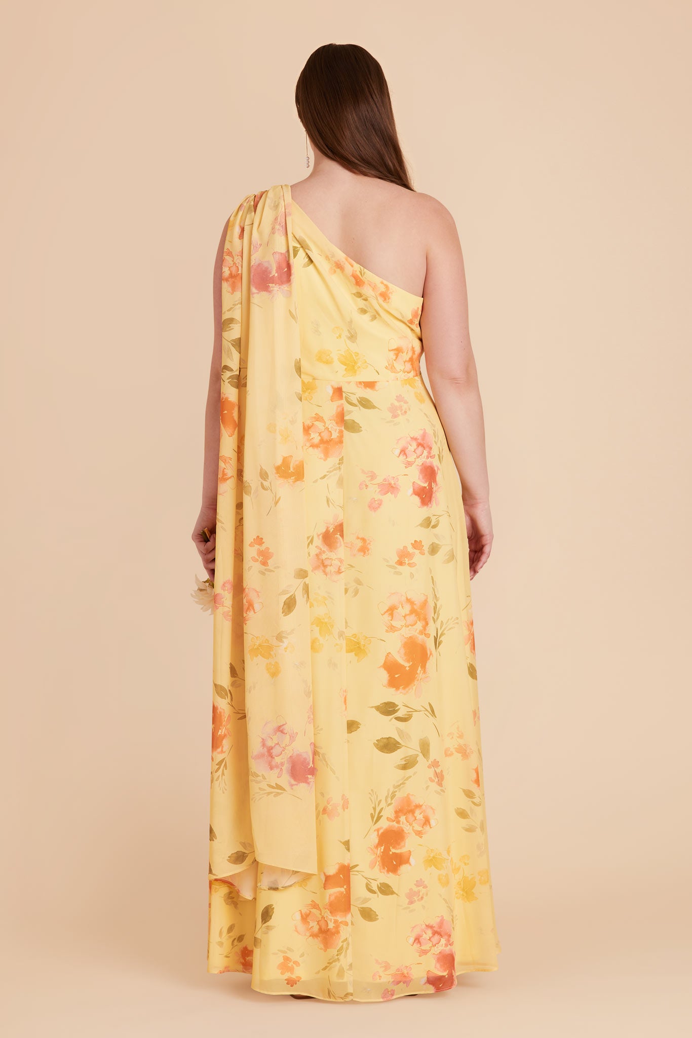 One-Shoulder Bridesmaid Dress in Chiffon | Melissa Pale Yellow Floral