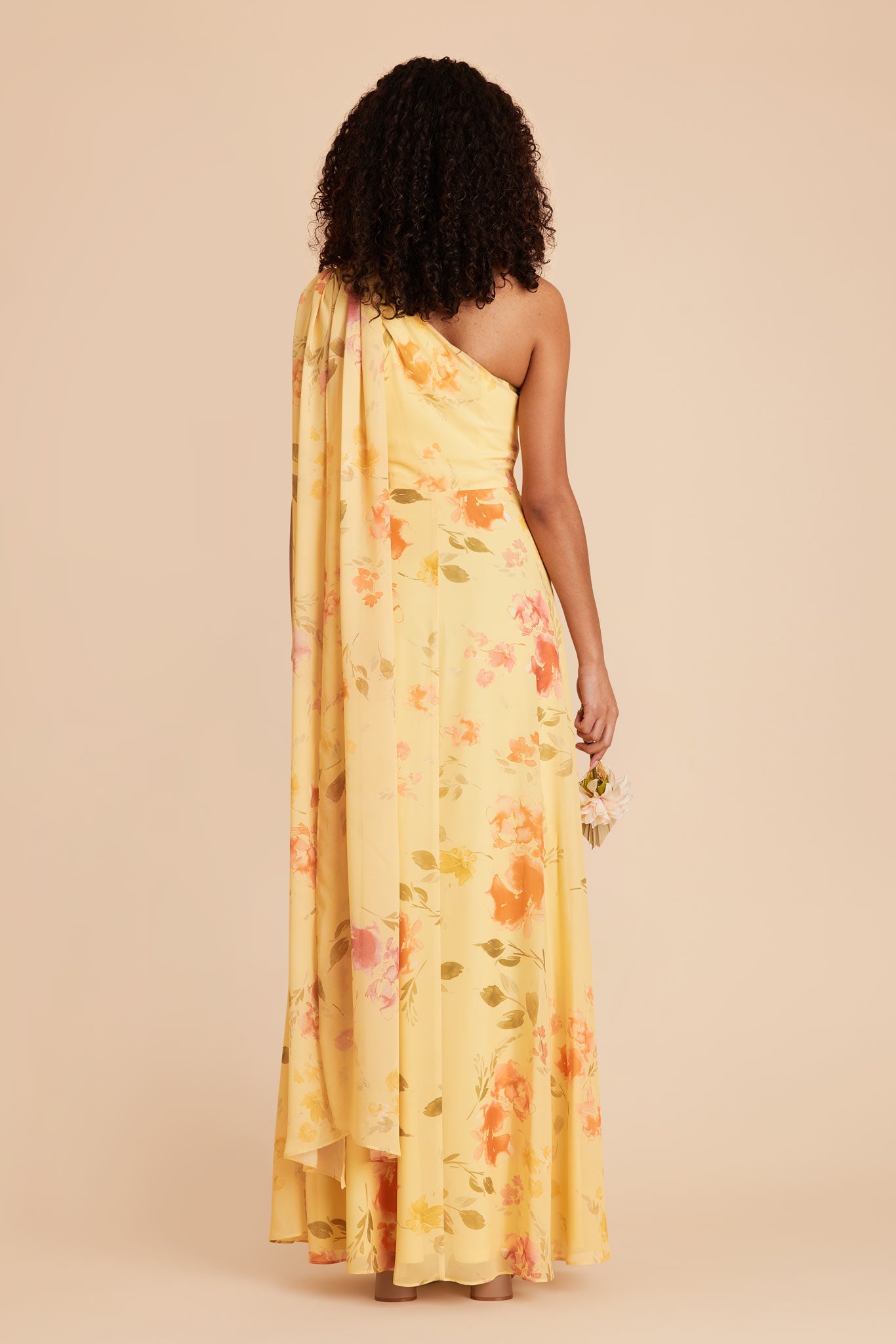 One-Shoulder Bridesmaid Dress in Chiffon | Melissa Pale Yellow Floral