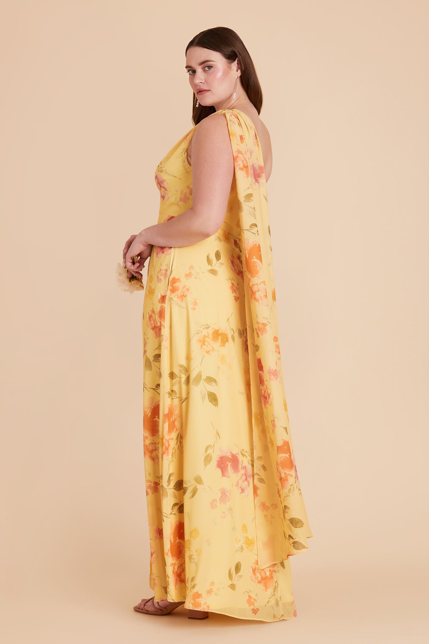 One-Shoulder Bridesmaid Dress in Chiffon | Melissa Pale Yellow Floral
