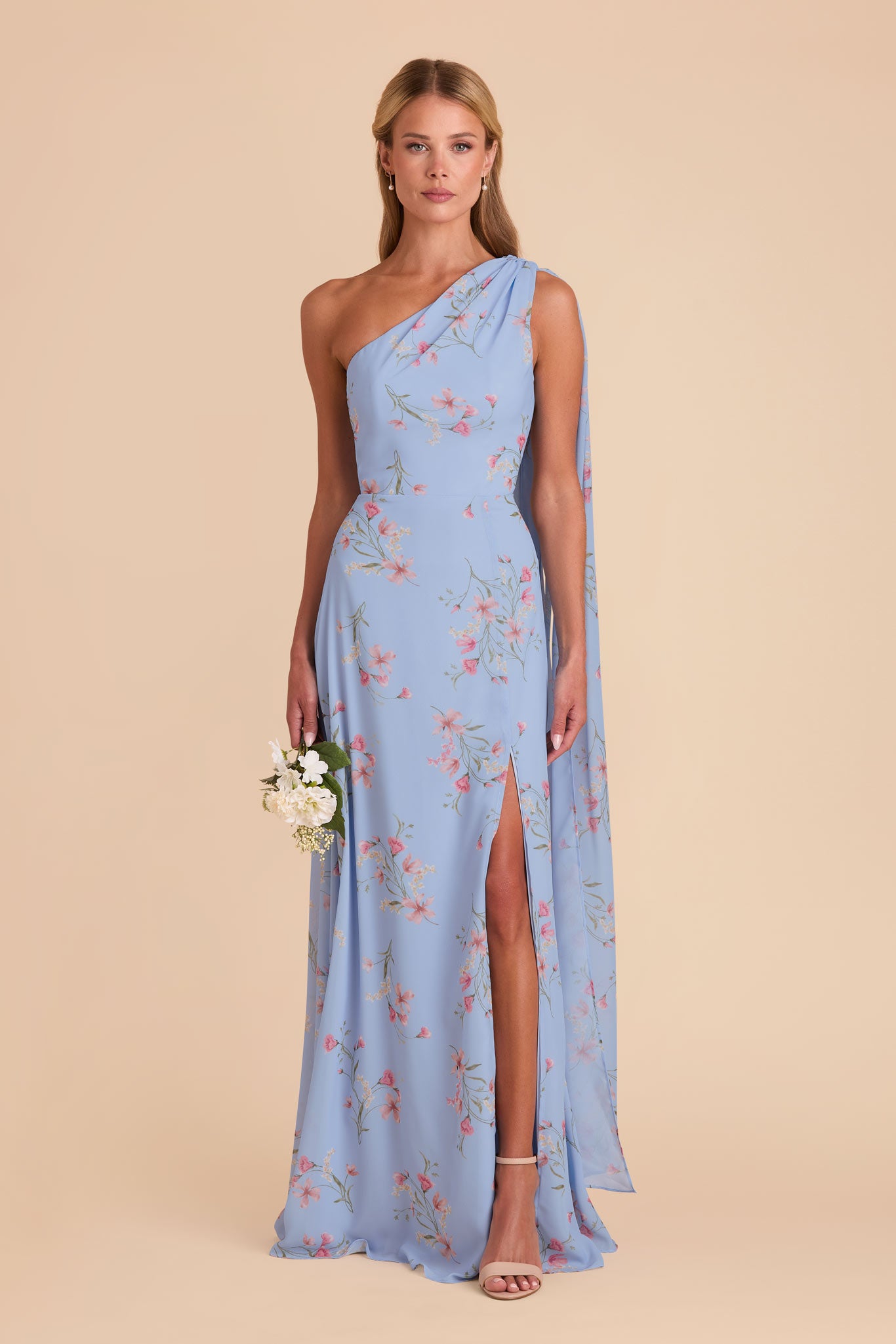 One-Shoulder Chiffon Bridesmaid Dress in Periwinkle Blue | Melissa