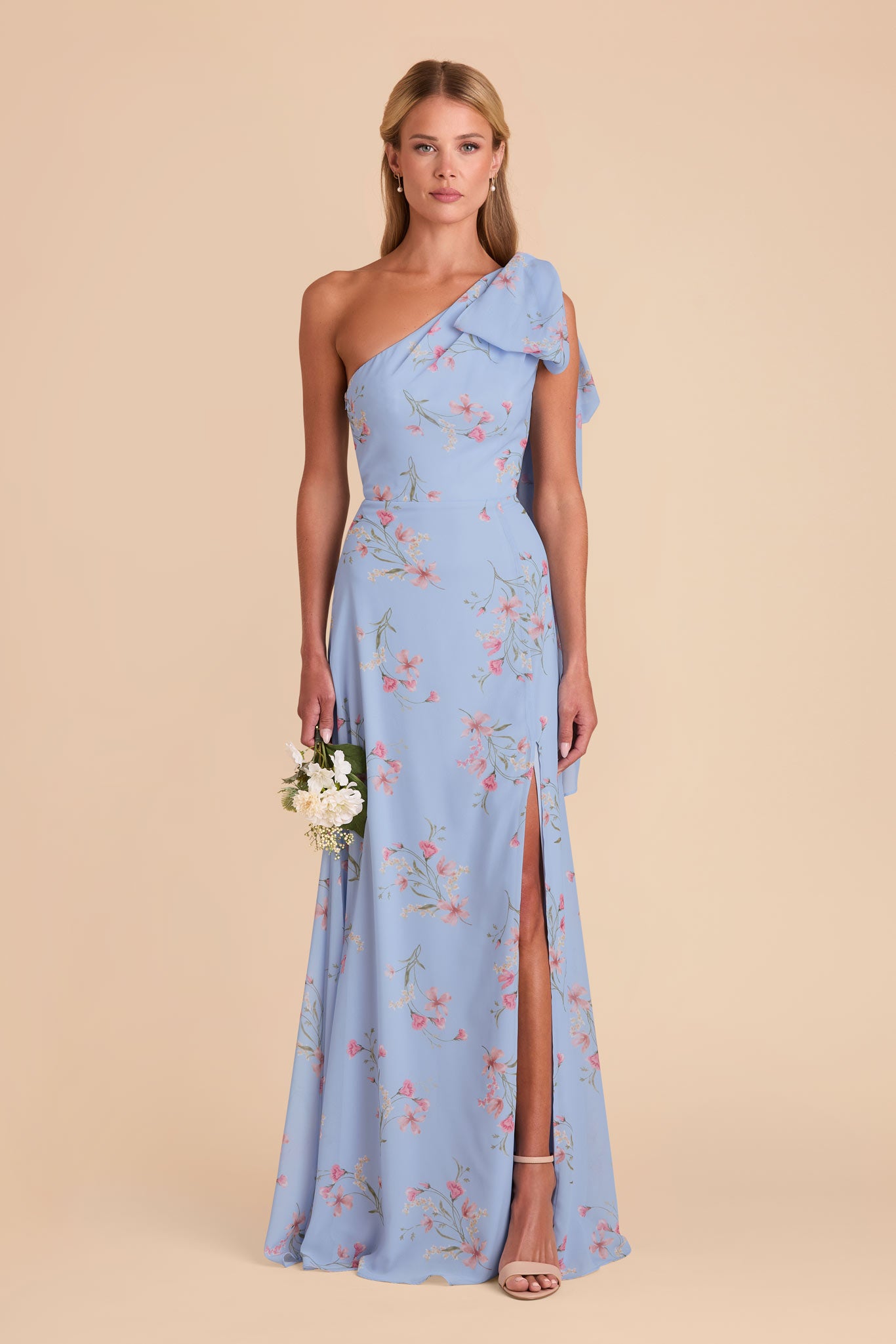 One-Shoulder Chiffon Bridesmaid Dress in Periwinkle Blue | Melissa