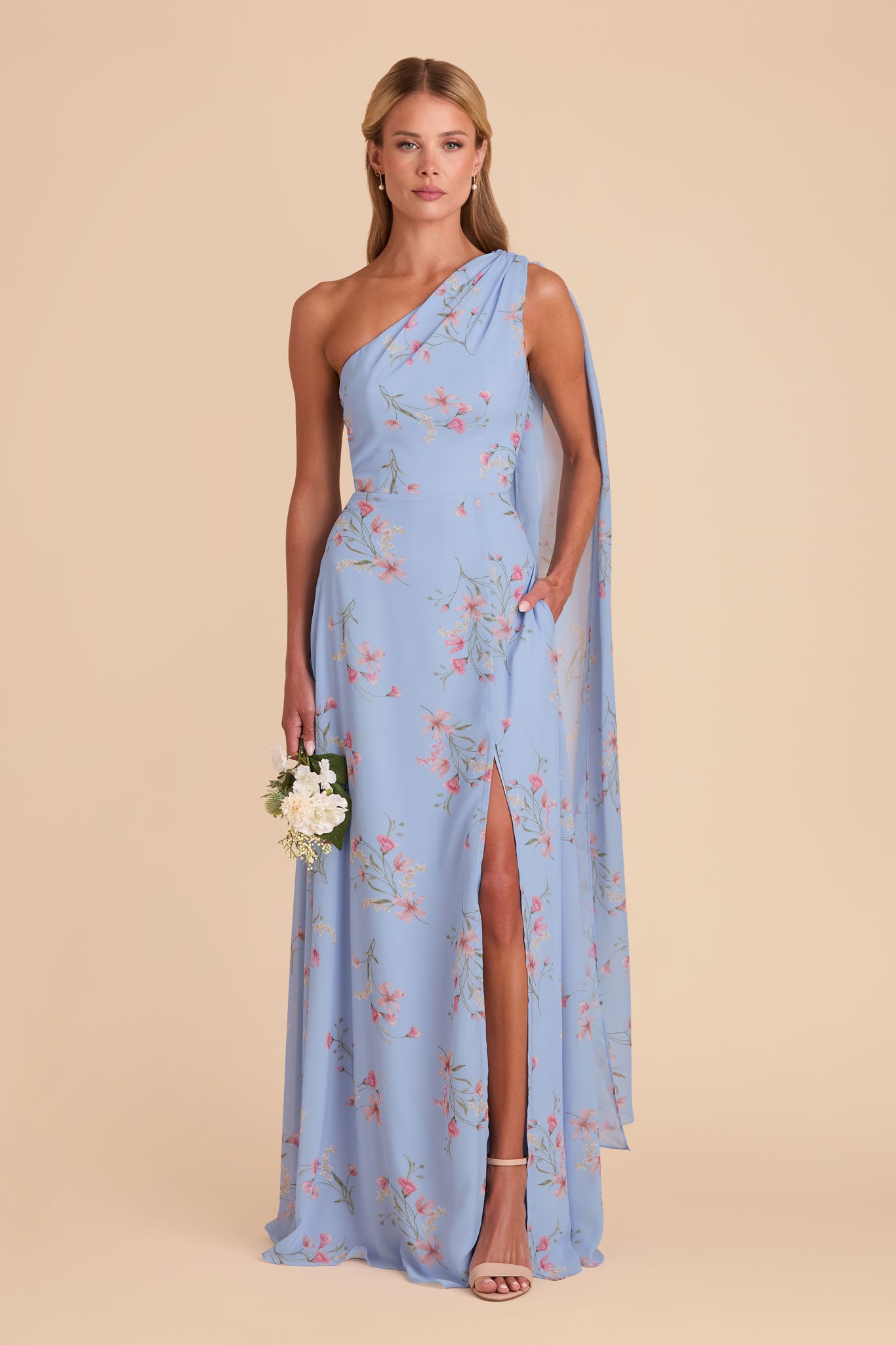 One-Shoulder Chiffon Bridesmaid Dress in Periwinkle Blue | Melissa