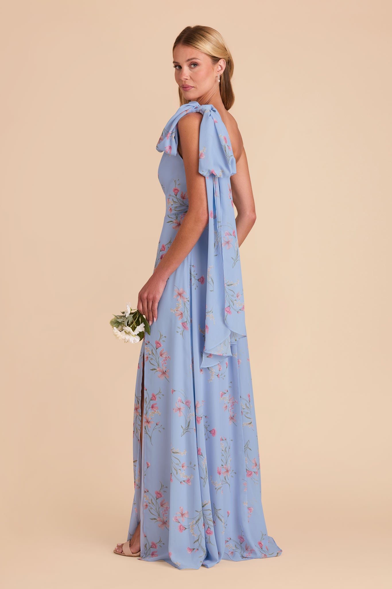 One-Shoulder Chiffon Bridesmaid Dress in Periwinkle Blue | Melissa