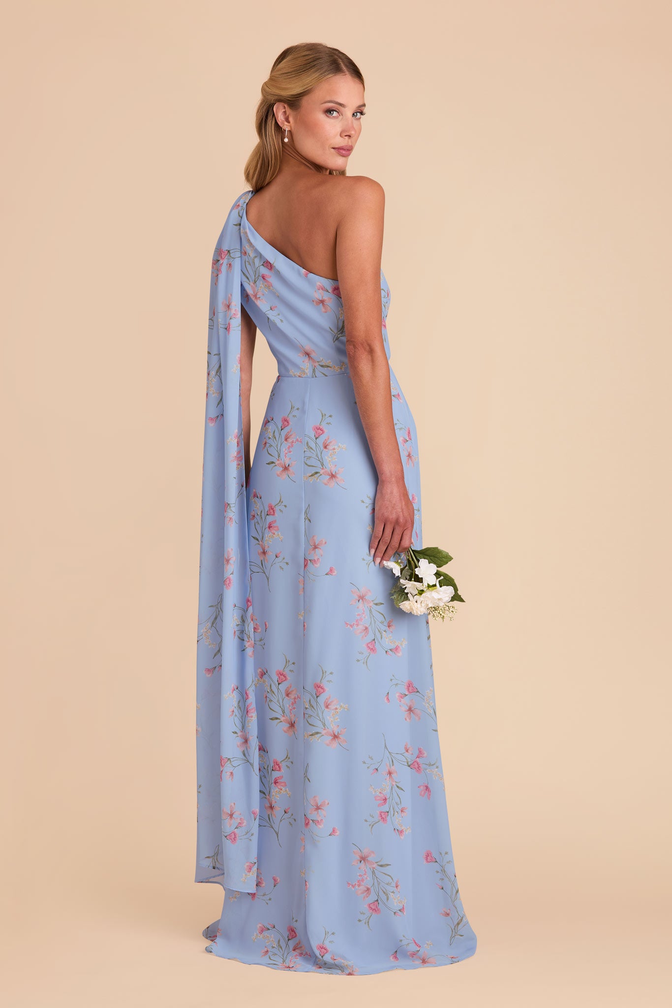 One-Shoulder Chiffon Bridesmaid Dress in Periwinkle Blue | Melissa