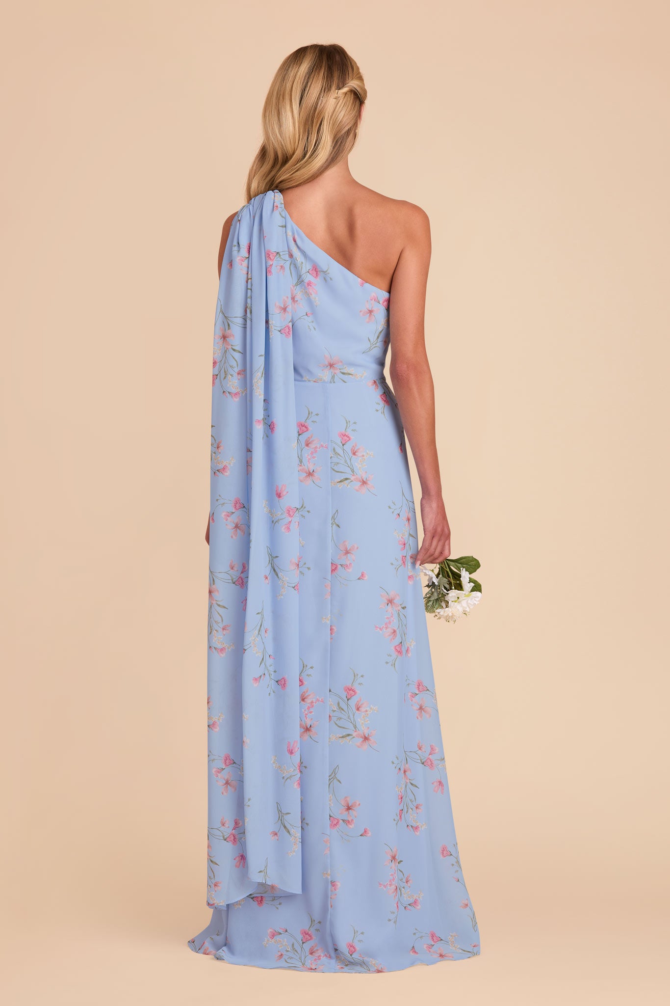 One-Shoulder Chiffon Bridesmaid Dress in Periwinkle Blue | Melissa