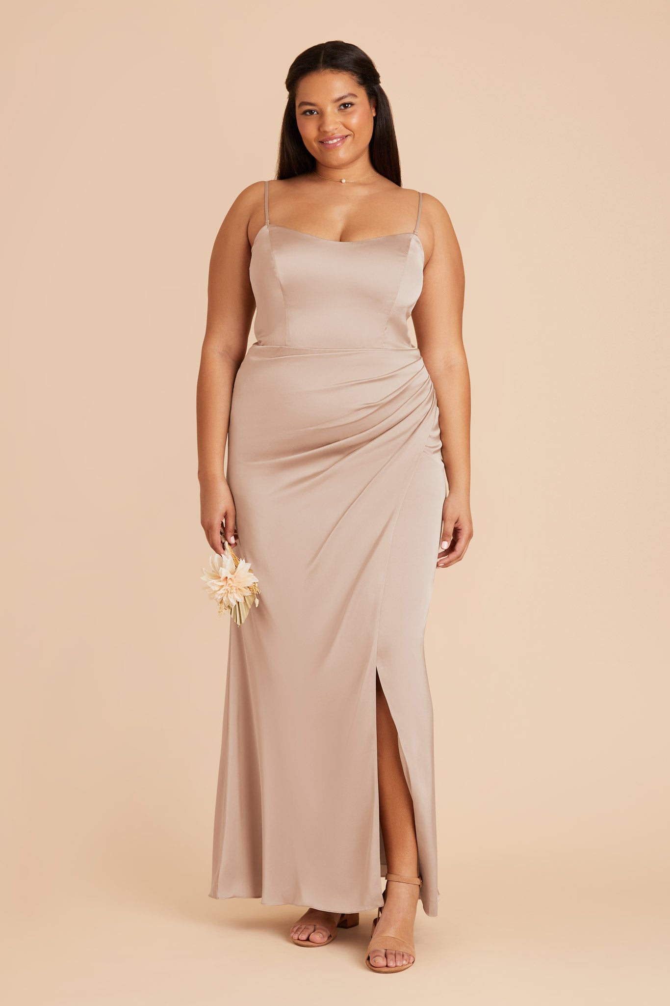 Taupe Satin Corset Dress with Removable Straps | Anne Matte