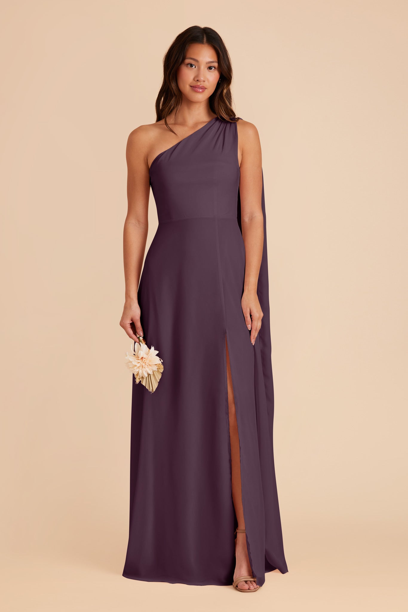 One-Shoulder Chiffon Bridesmaid Dress in Plum | Melissa