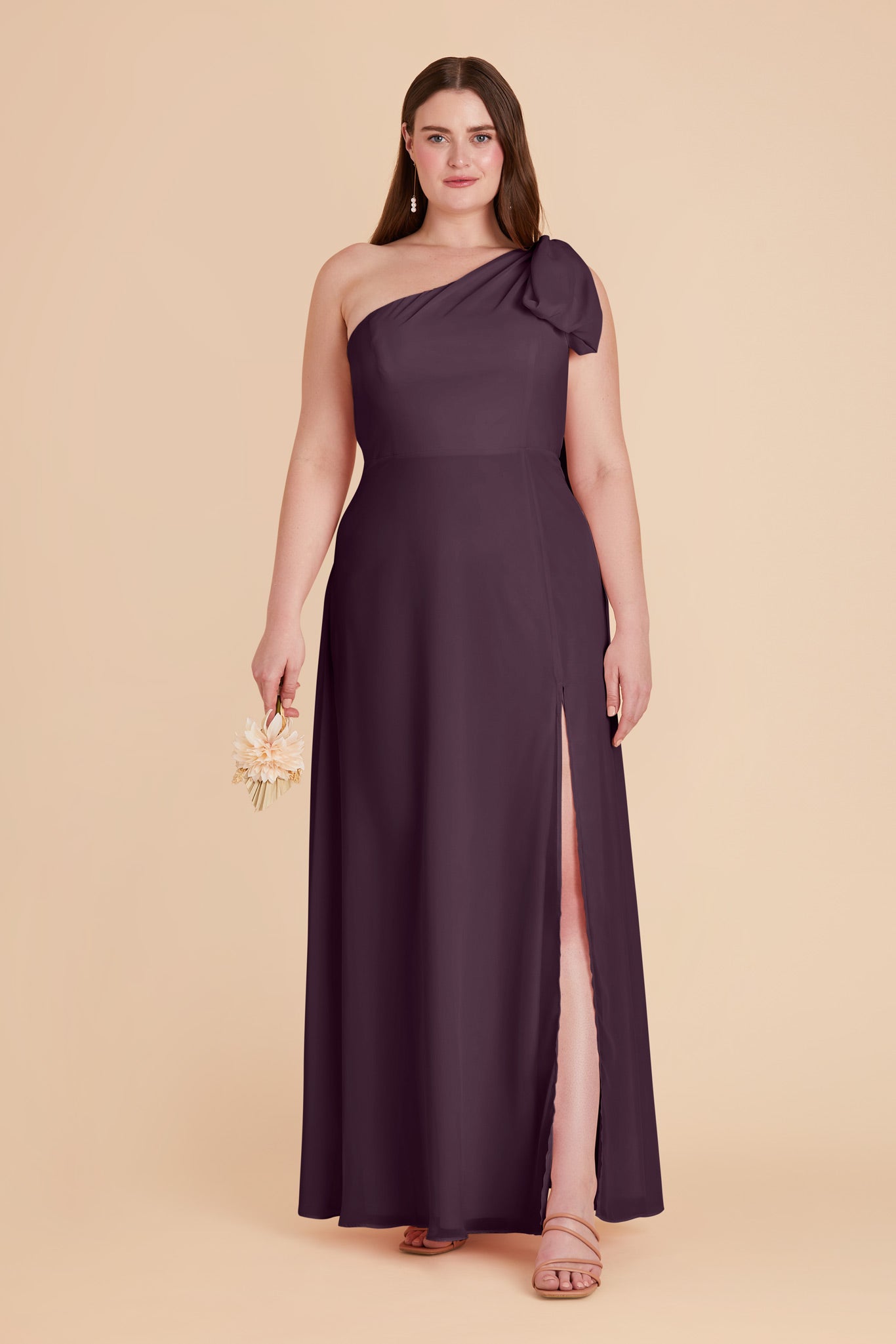 One-Shoulder Chiffon Bridesmaid Dress in Plum | Melissa