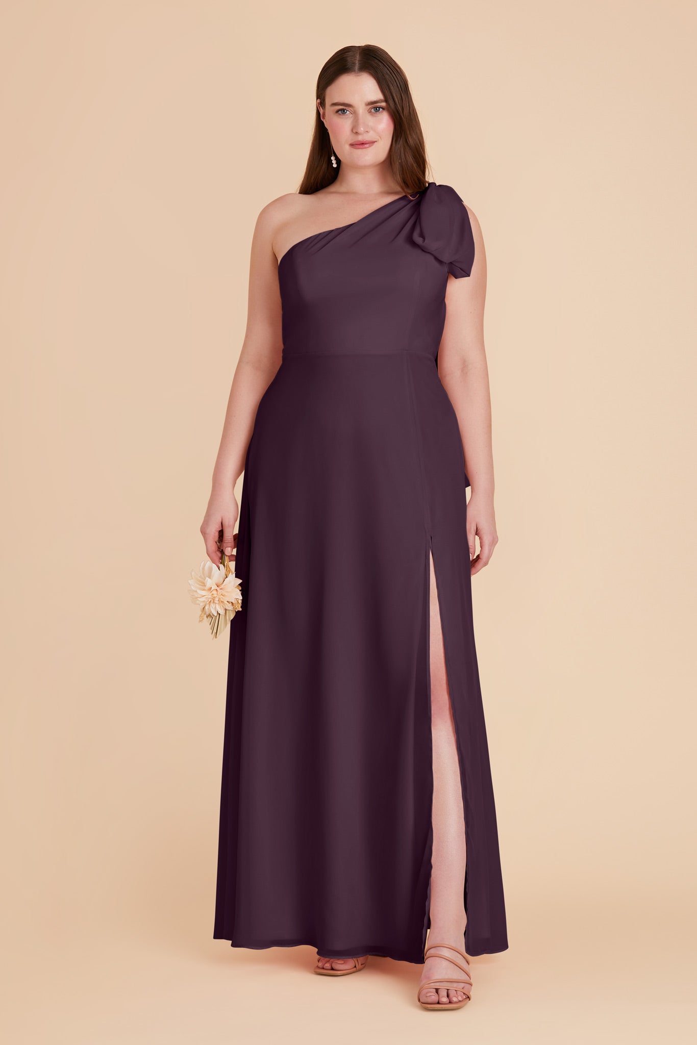One-Shoulder Chiffon Bridesmaid Dress in Plum | Melissa