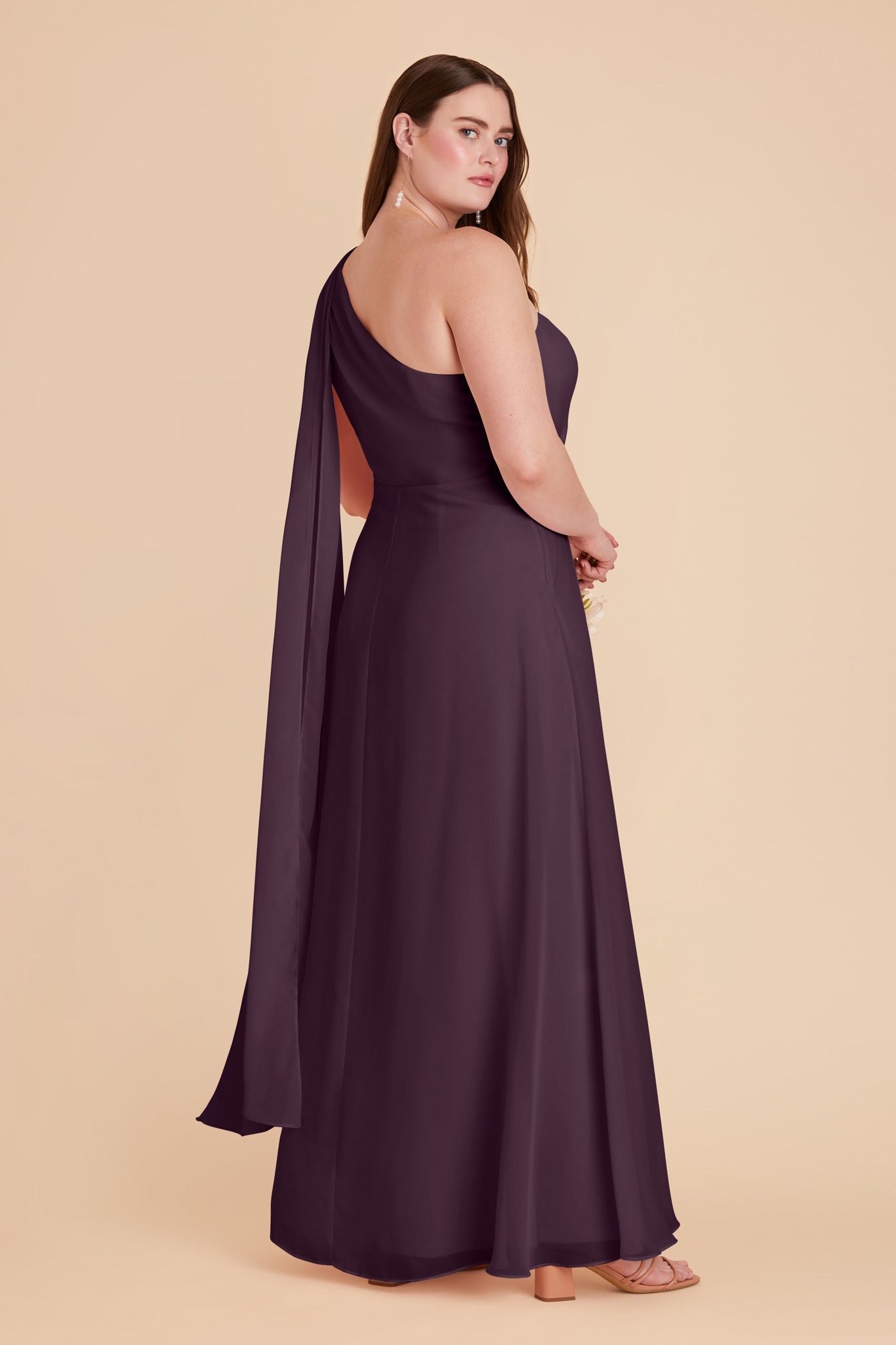 One-Shoulder Chiffon Bridesmaid Dress in Plum | Melissa