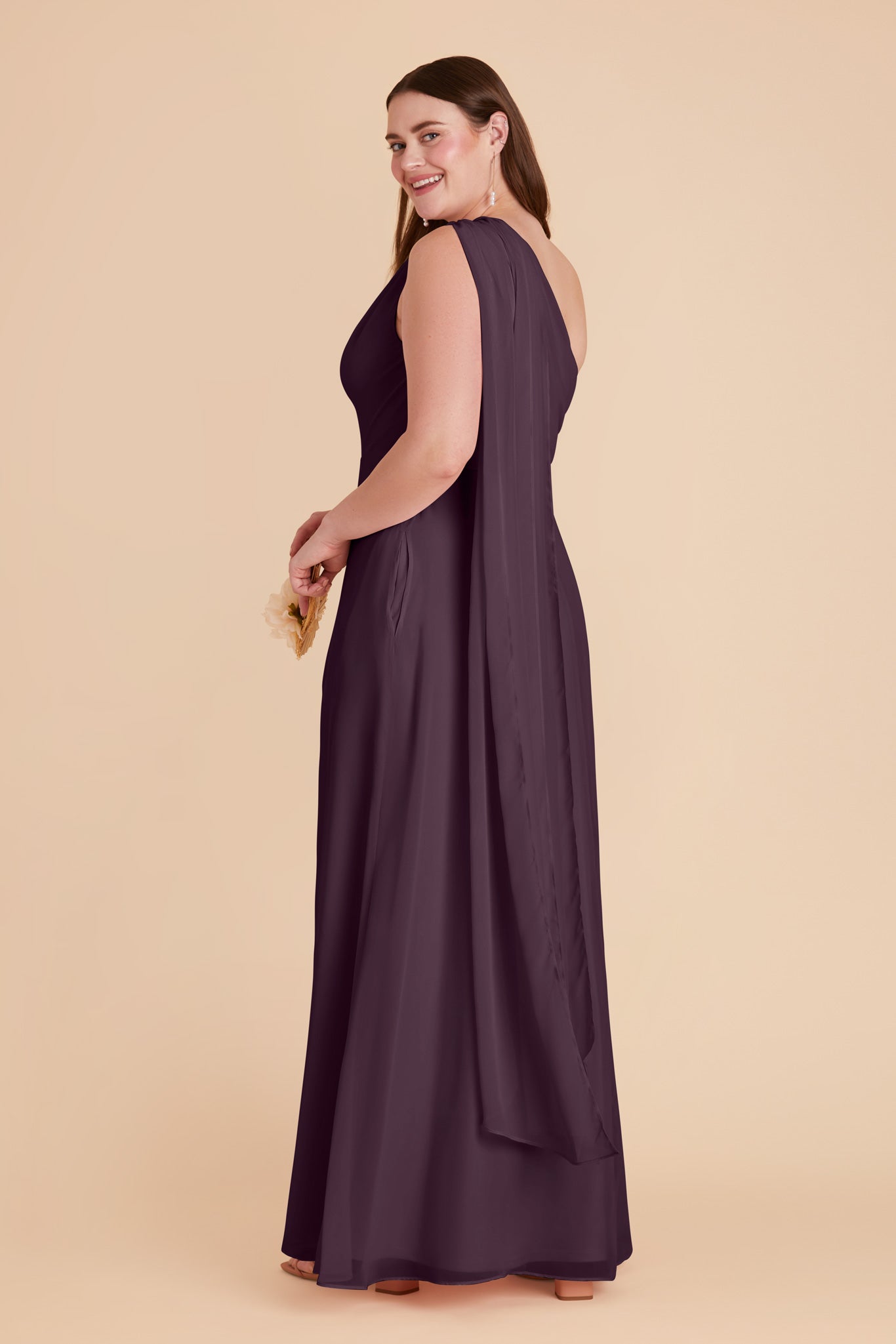 One-Shoulder Chiffon Bridesmaid Dress in Plum | Melissa