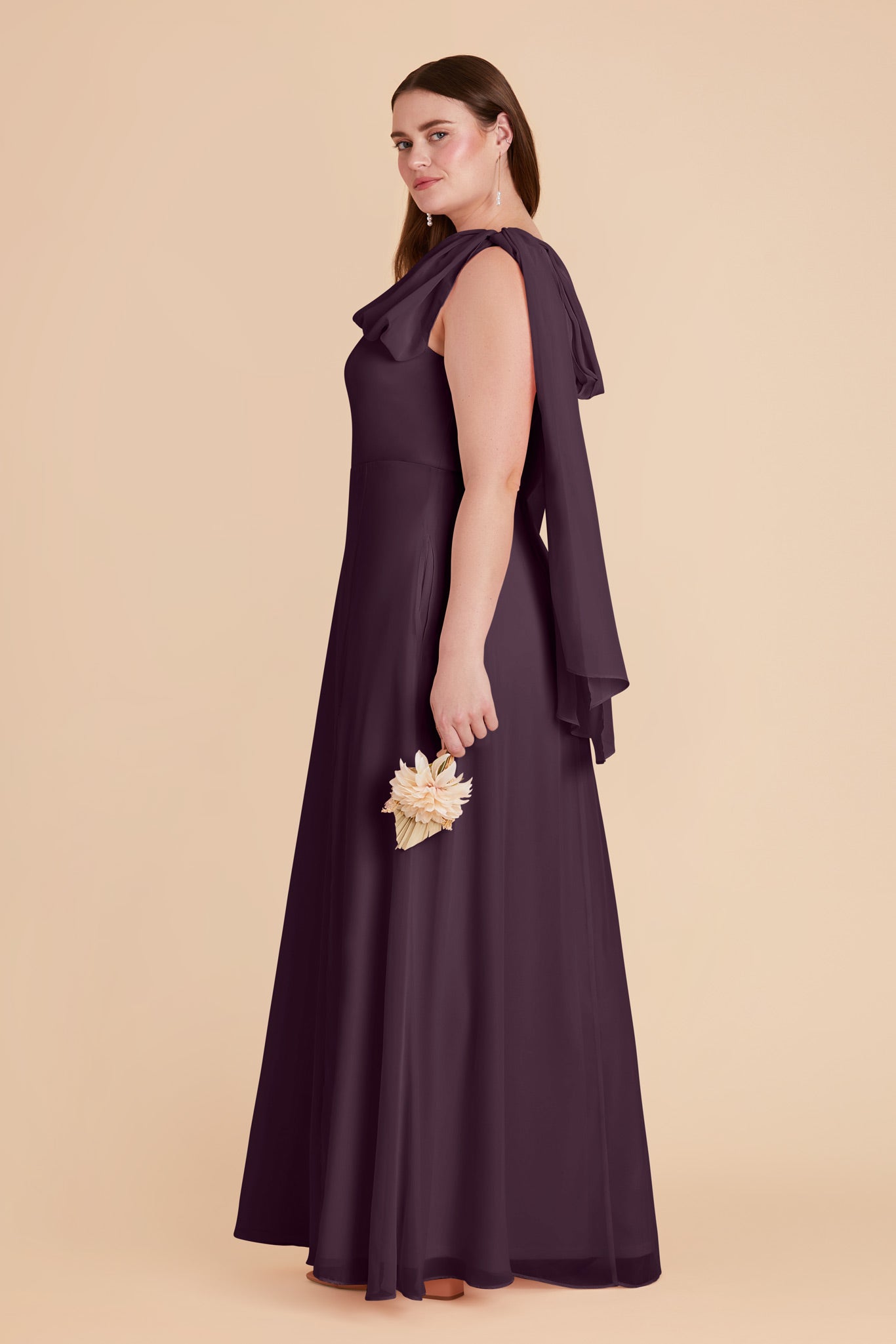 One-Shoulder Chiffon Bridesmaid Dress in Plum | Melissa