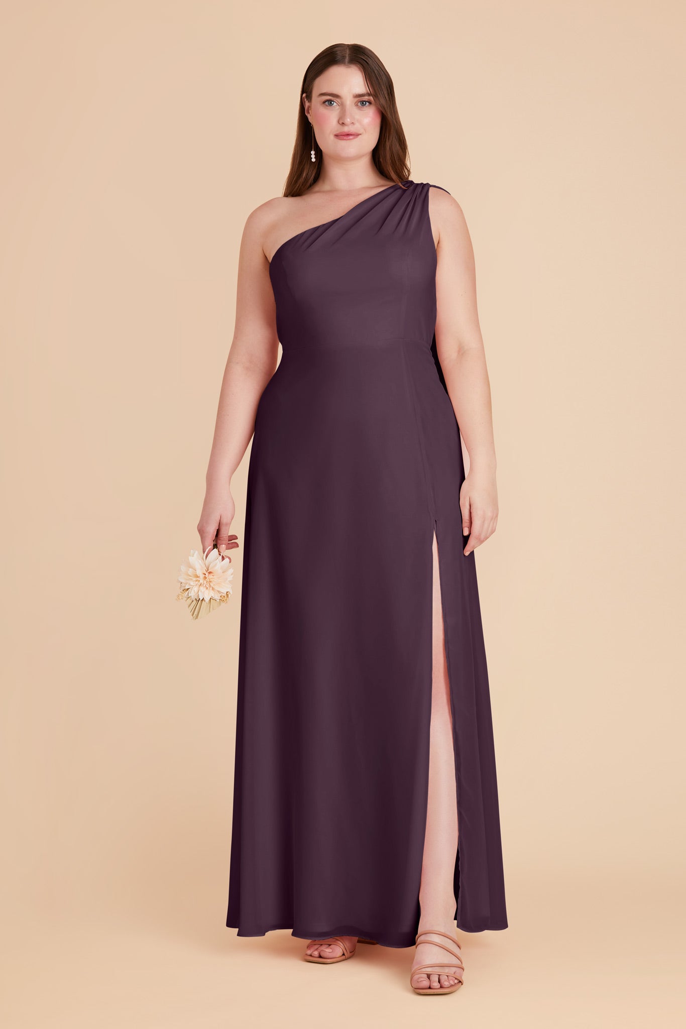 One-Shoulder Chiffon Bridesmaid Dress in Plum | Melissa