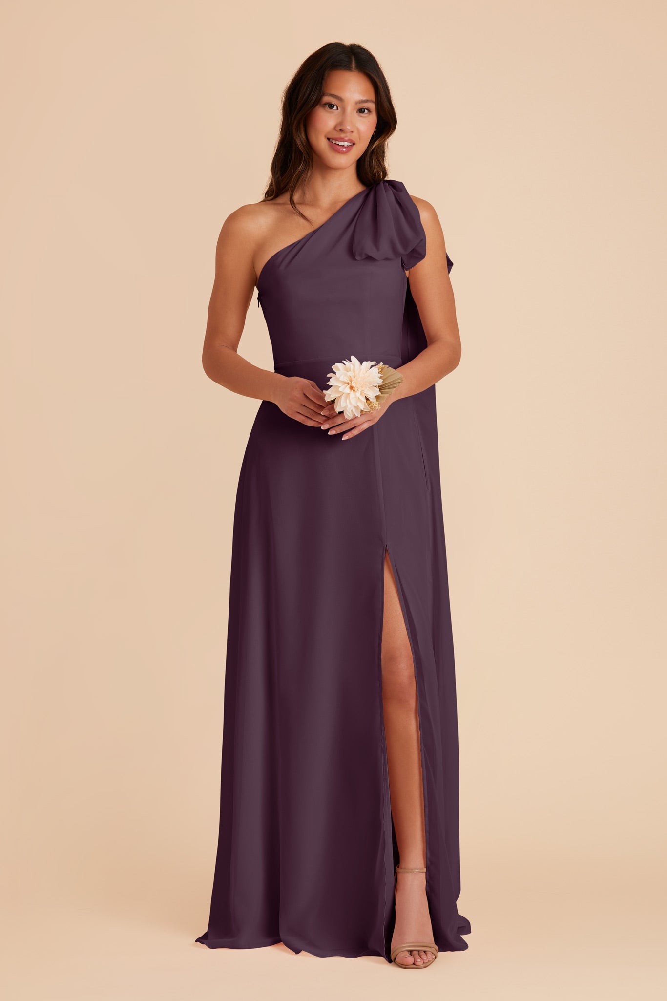 One-Shoulder Chiffon Bridesmaid Dress in Plum | Melissa