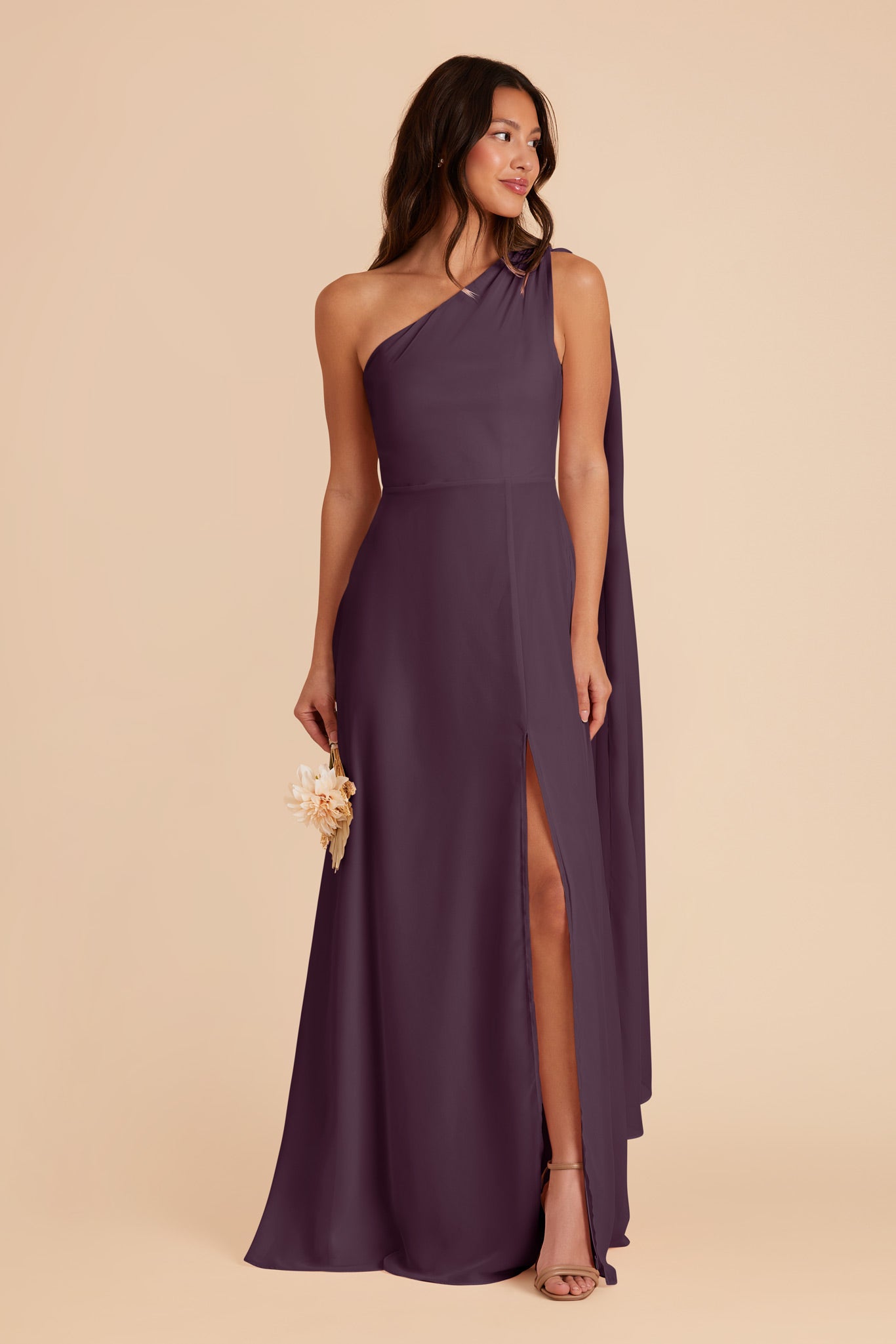 One-Shoulder Chiffon Bridesmaid Dress in Plum | Melissa