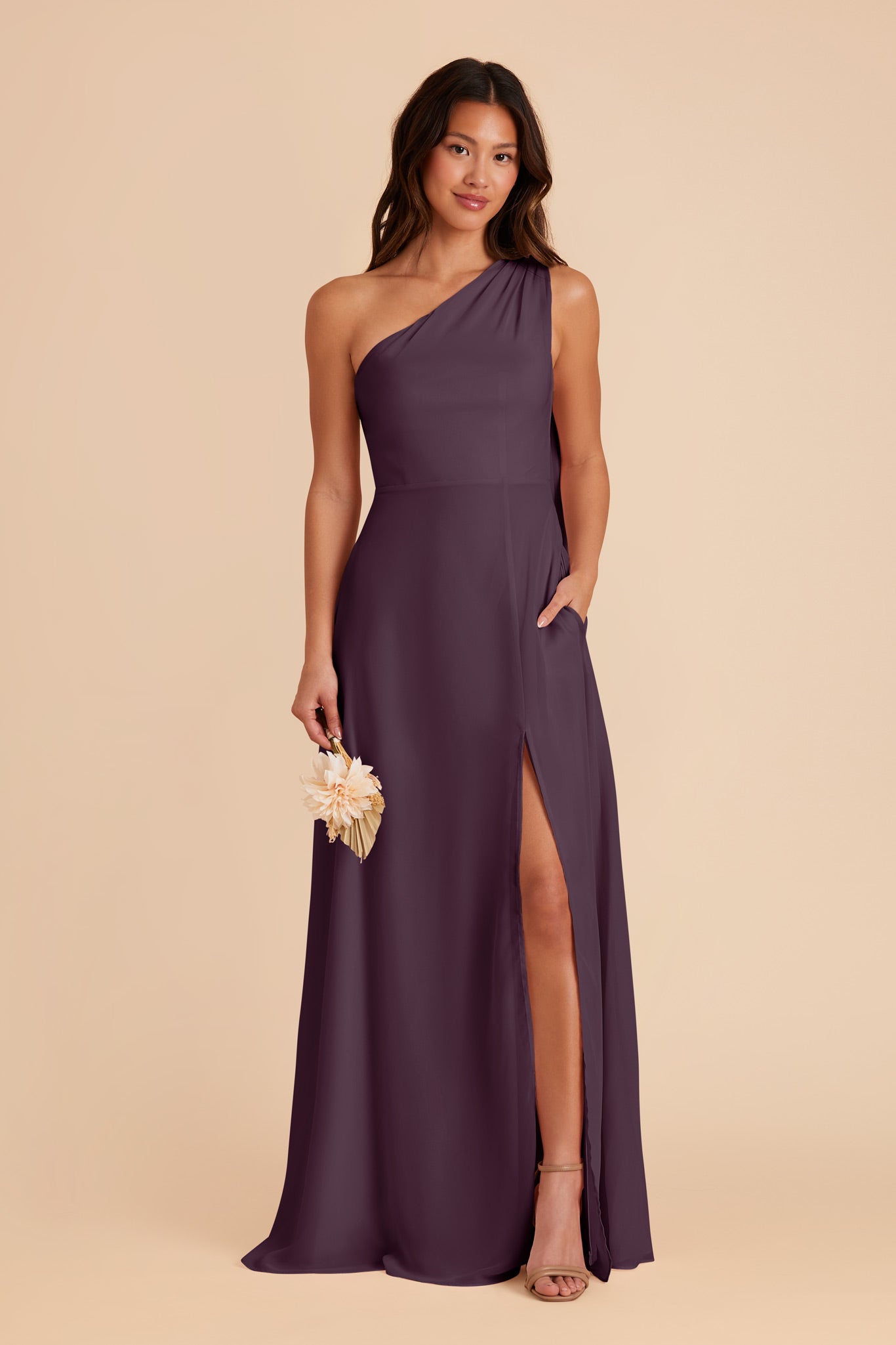 One-Shoulder Chiffon Bridesmaid Dress in Plum | Melissa