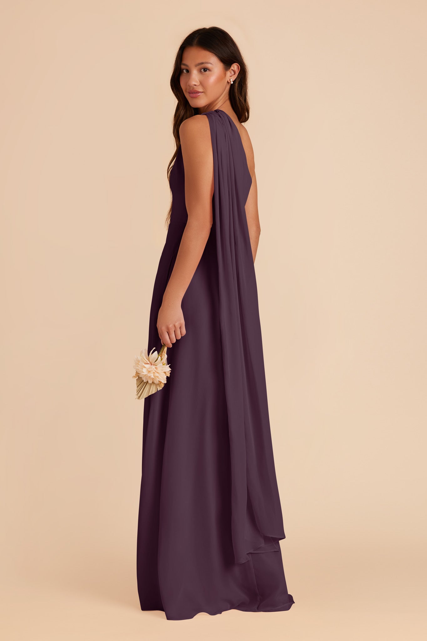 One-Shoulder Chiffon Bridesmaid Dress in Plum | Melissa