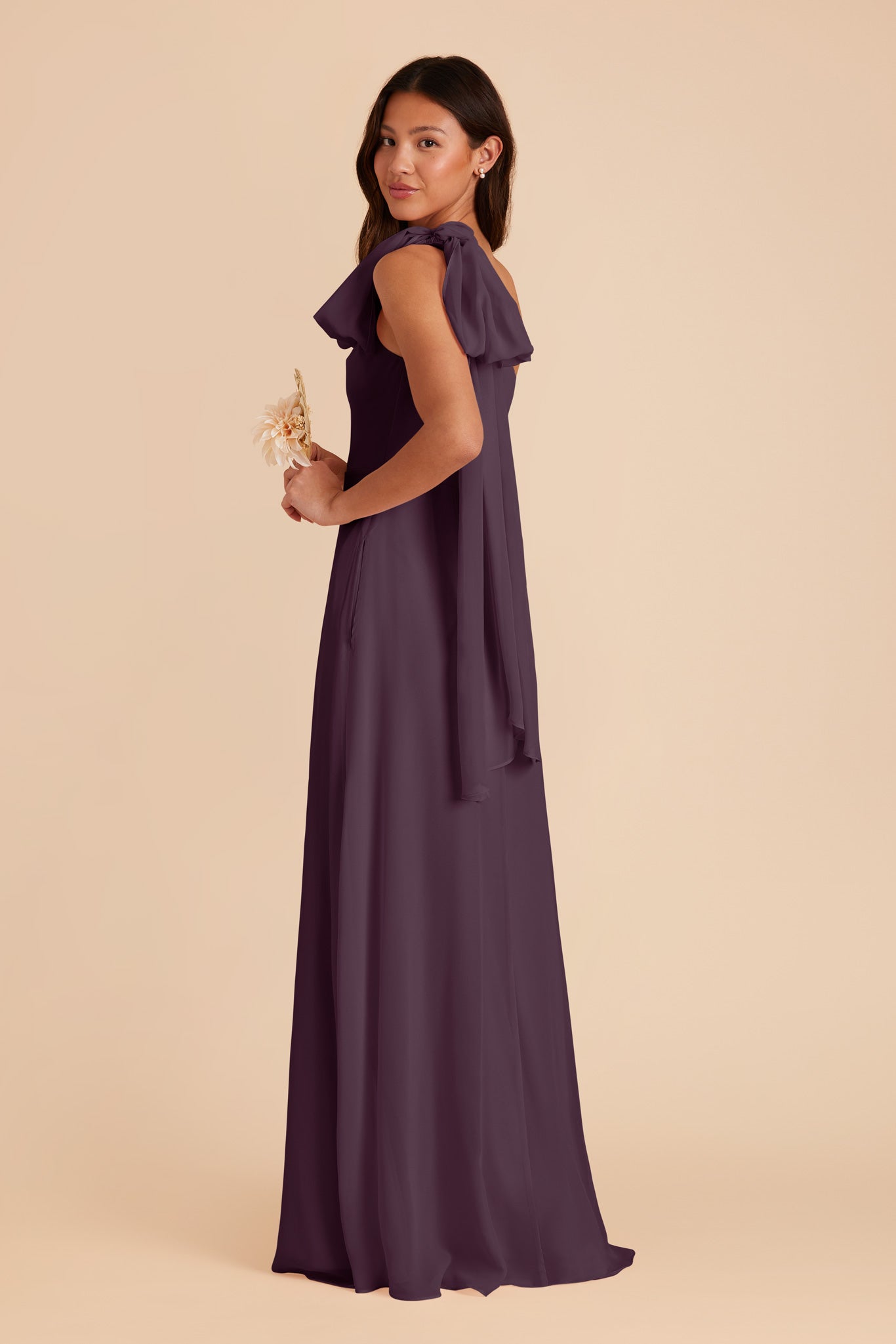 One-Shoulder Chiffon Bridesmaid Dress in Plum | Melissa