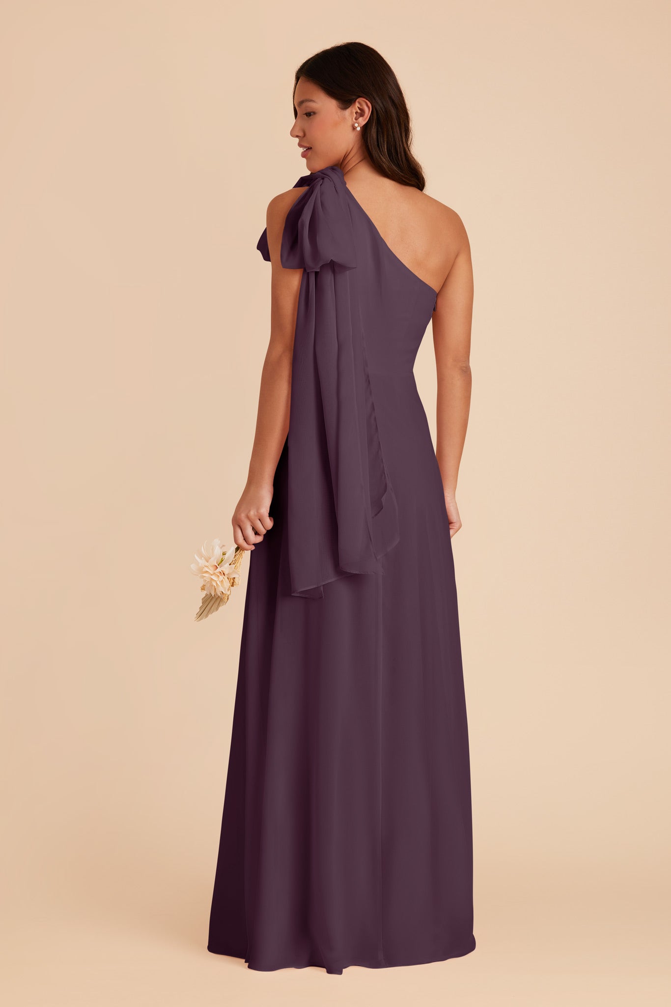 One-Shoulder Chiffon Bridesmaid Dress in Plum | Melissa