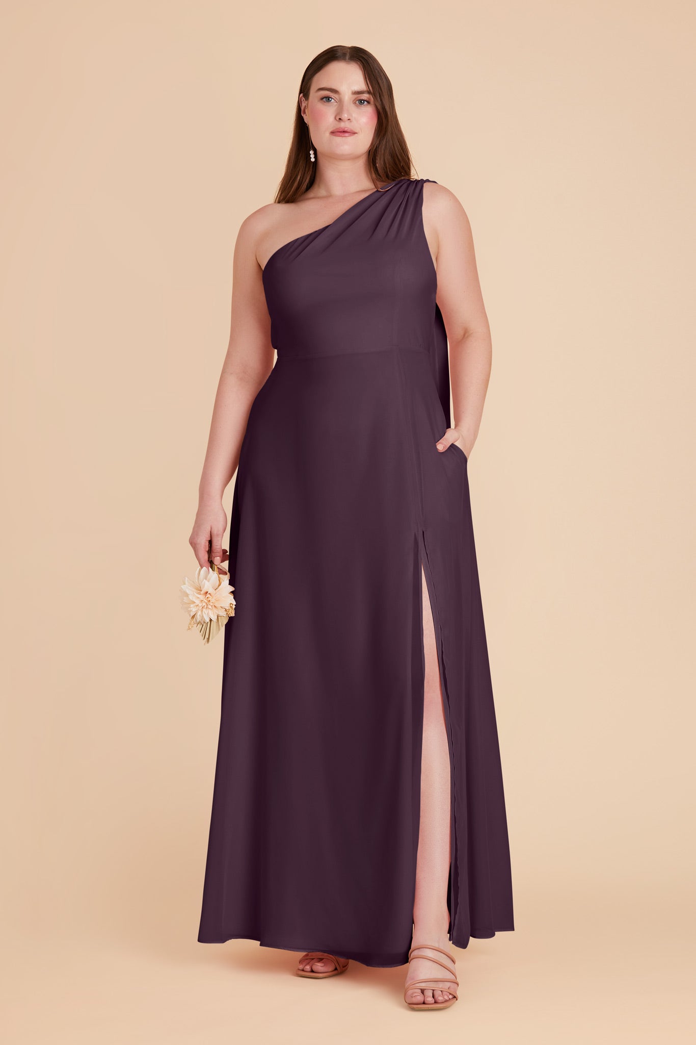 One-Shoulder Chiffon Bridesmaid Dress in Plum | Melissa