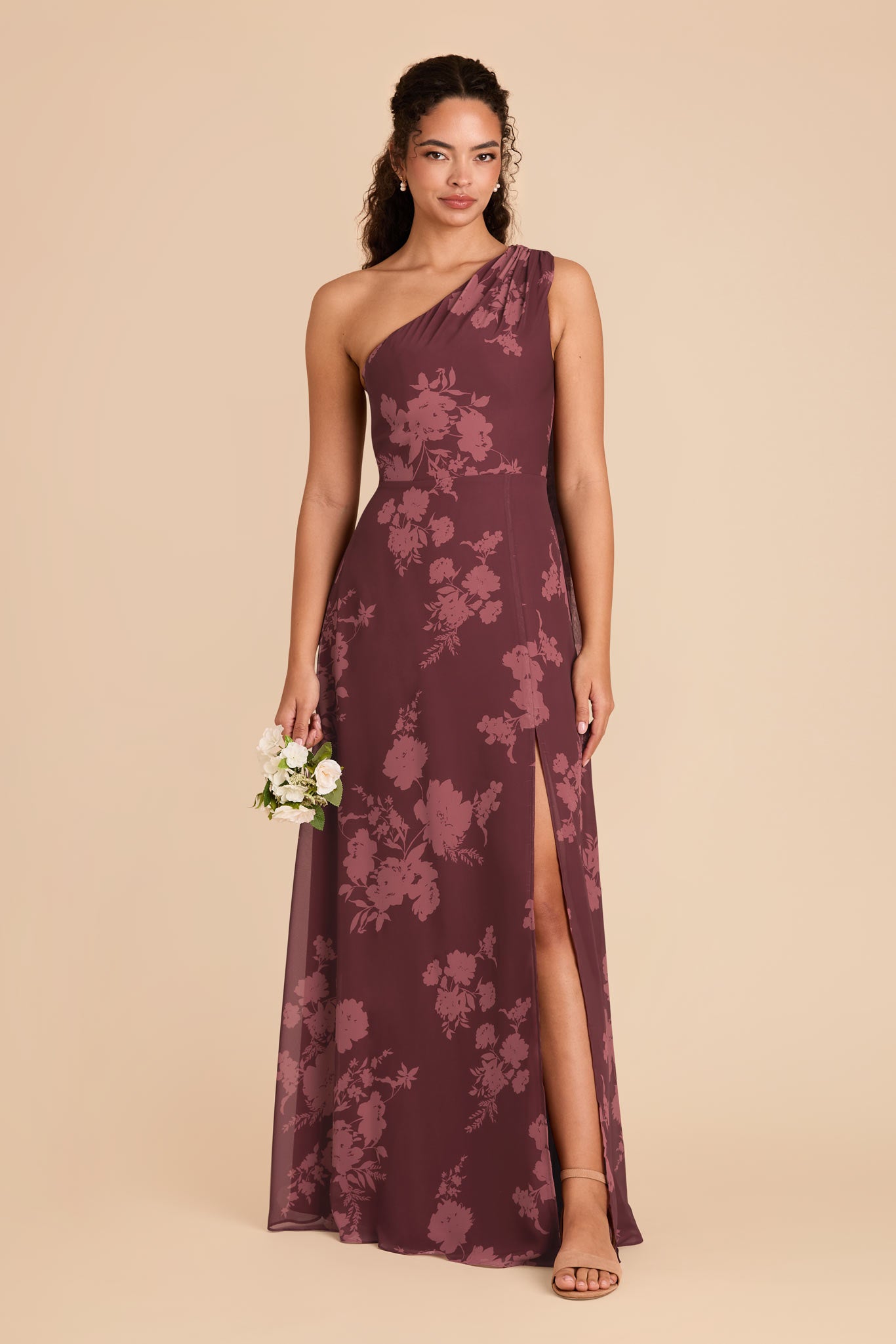 One-Shoulder Chiffon Bridesmaid Dress | Melissa Sangria Blooms