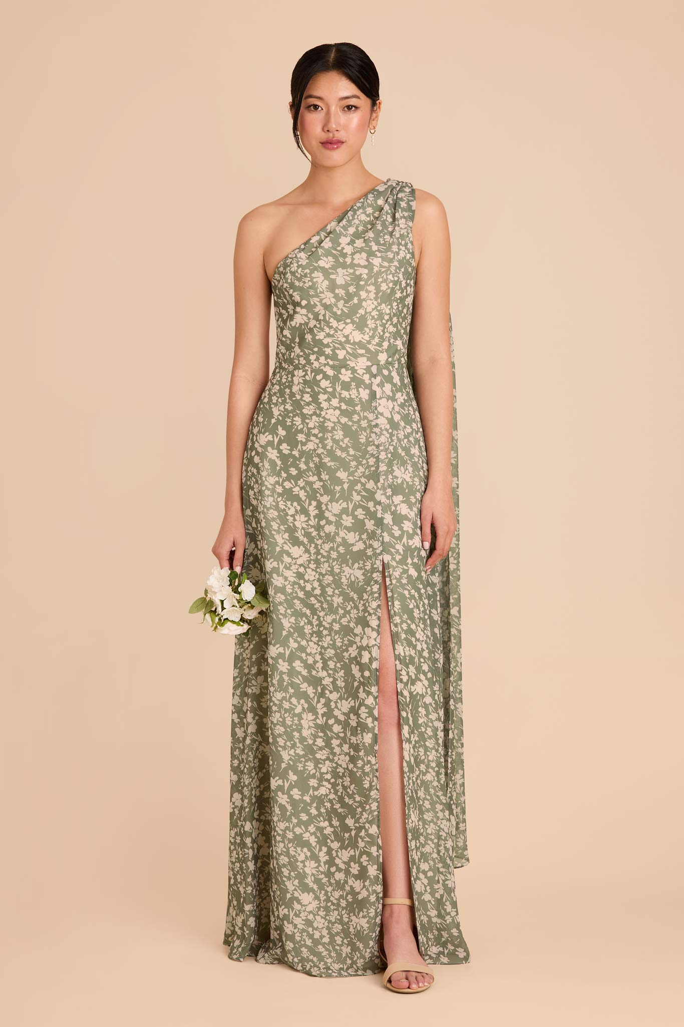 One-Shoulder Chiffon Bridesmaid Dress | Melissa Thyme Floral