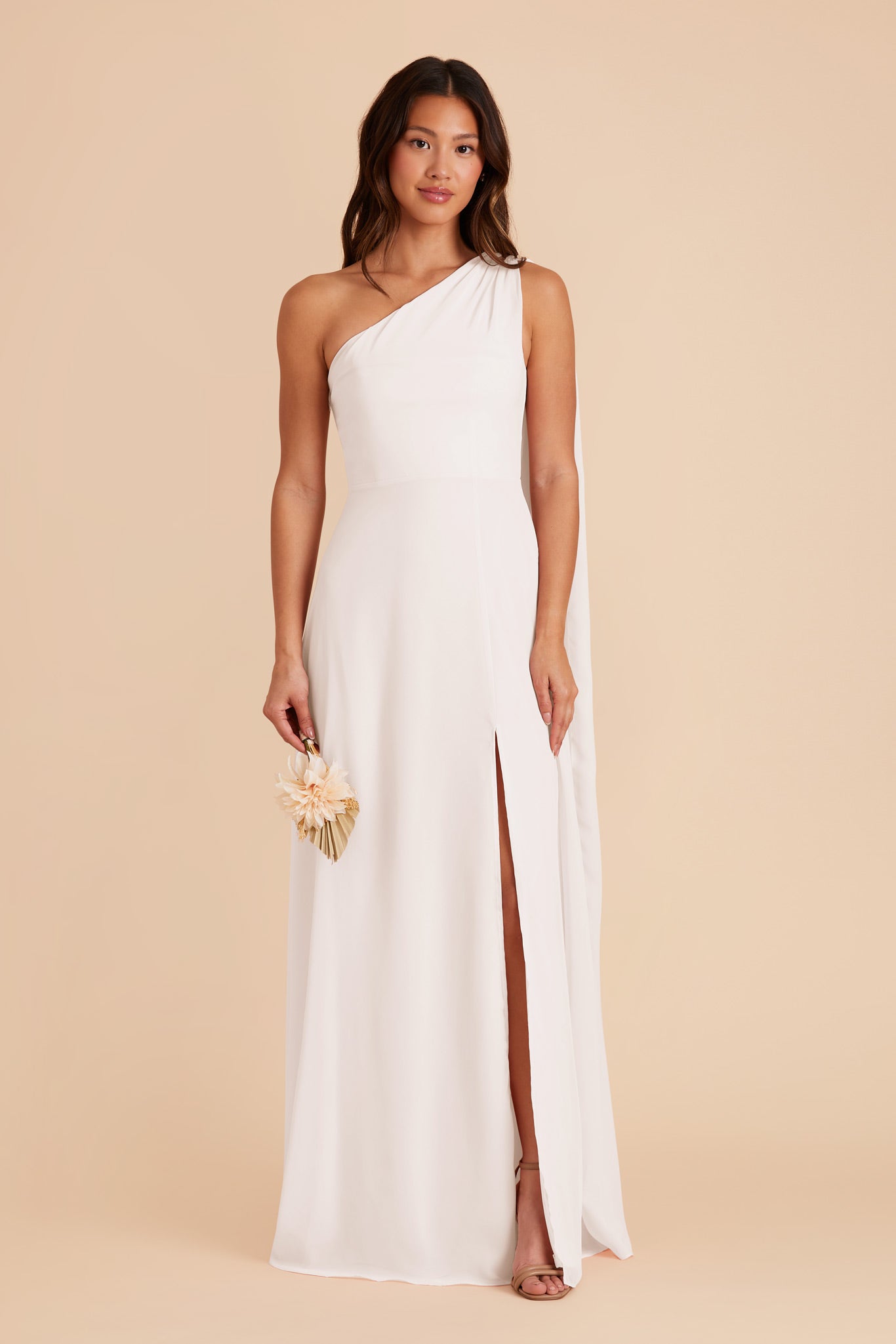 One-Shoulder Chiffon Bridesmaid Dress in White | Melissa