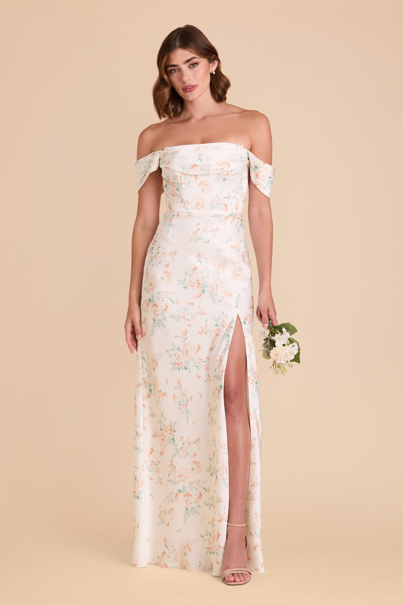 Matte Satin Convertible Dress | Mia Apricot Whimsical Blooms