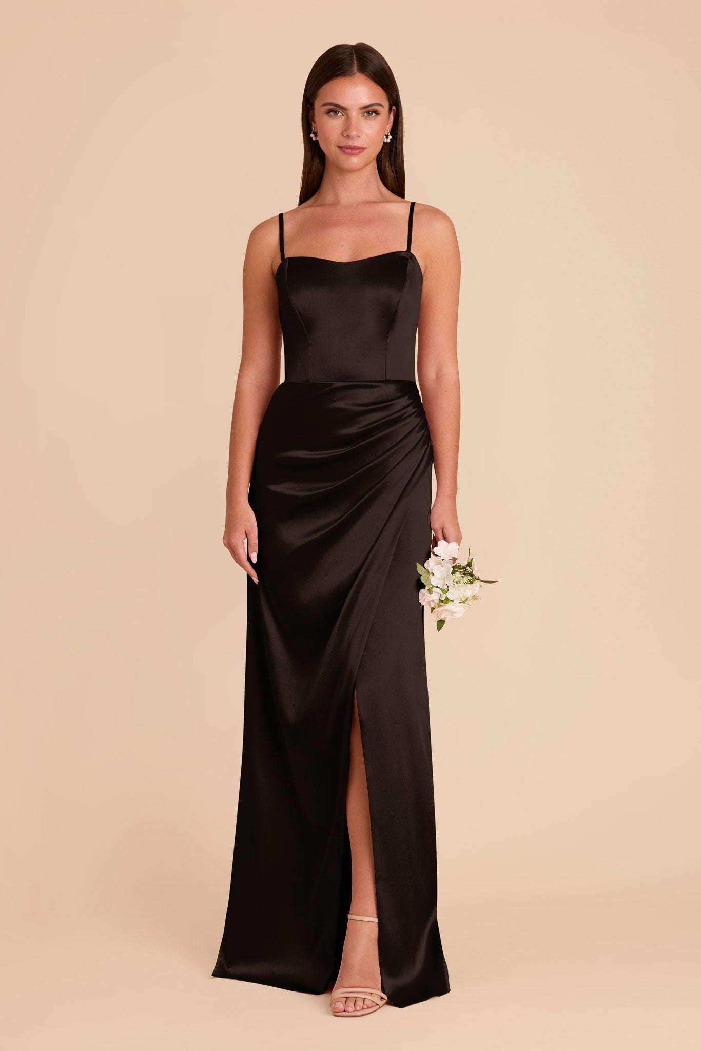 Shiny Satin Corset Dress with Removable Straps | Anne Black