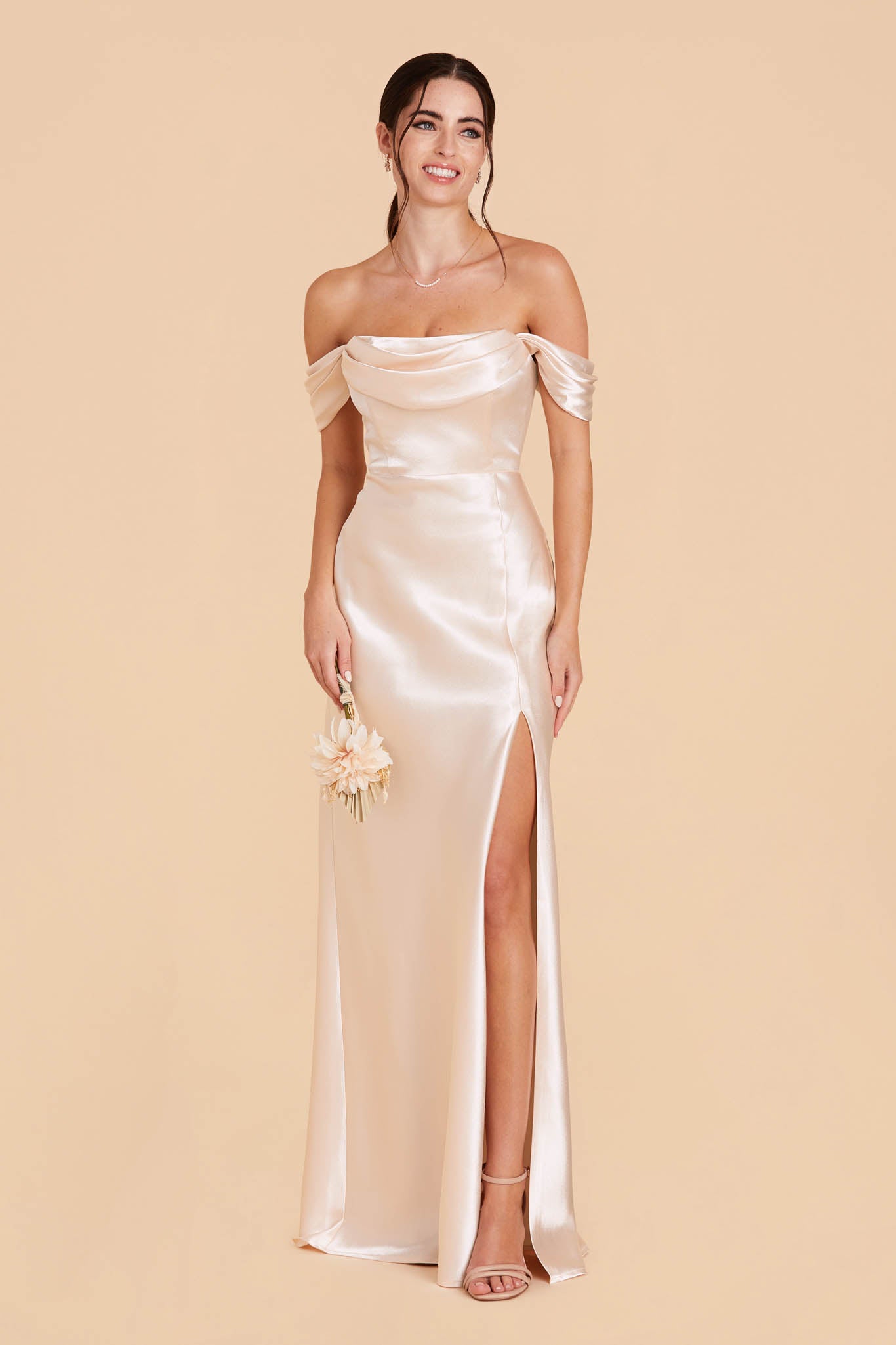 Shiny Satin Convertible Dress - Off-Shoulder or Strapless | Mia